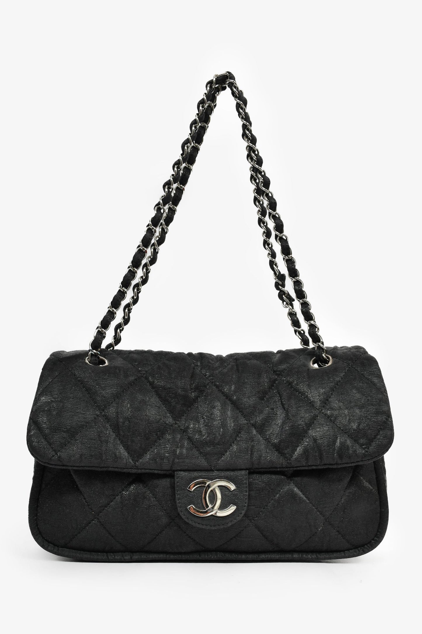 Chanel™ 2008-09 Black Quilted Coated Canvas Flap Shoulder Bag