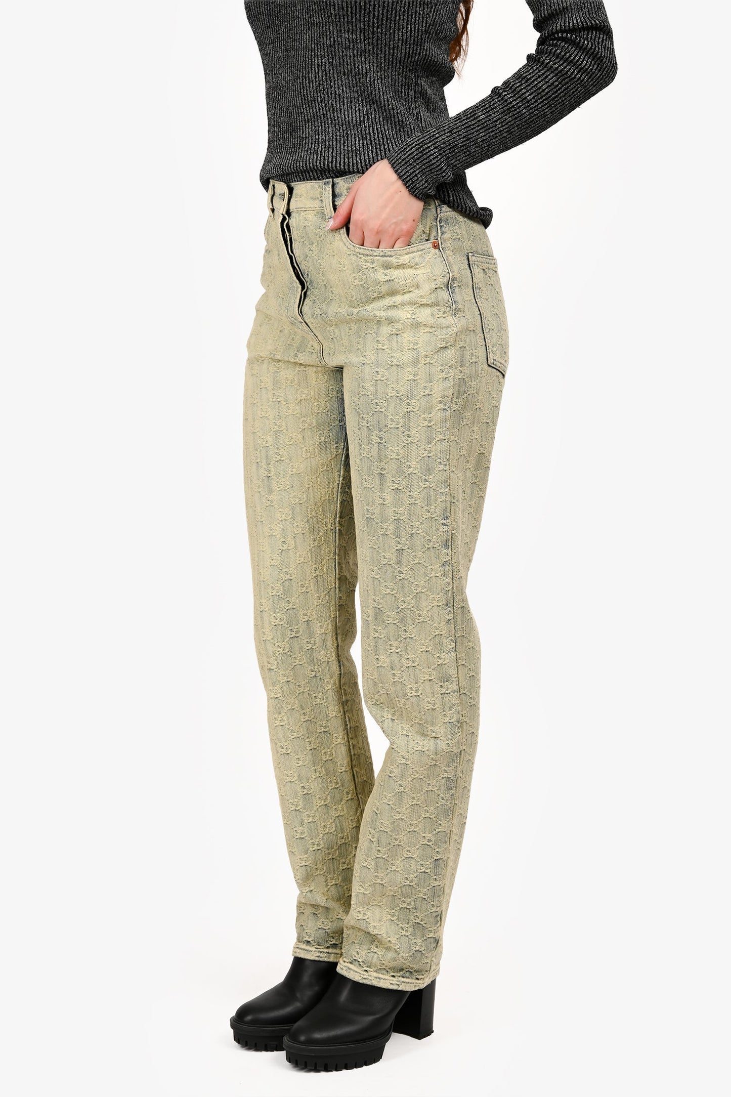 Gucci Monogram Denim GG Straight Leg Jeans Size 25