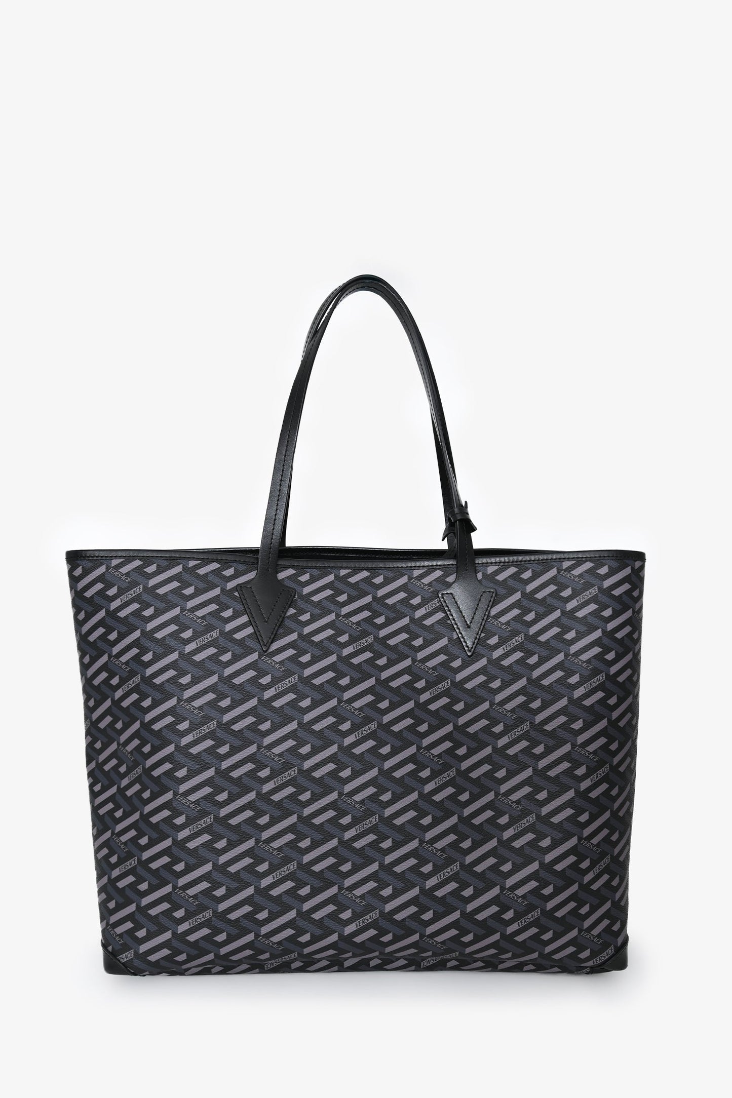 Versace Grey La Greca Canvas Smiley Medusa Tote Bag with Pouch