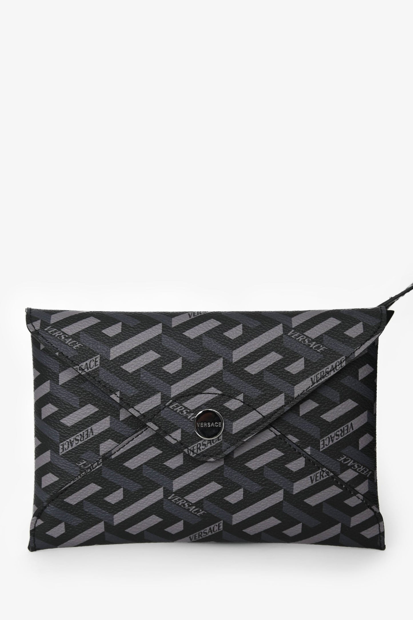 Versace Grey La Greca Canvas Smiley Medusa Tote Bag with Pouch