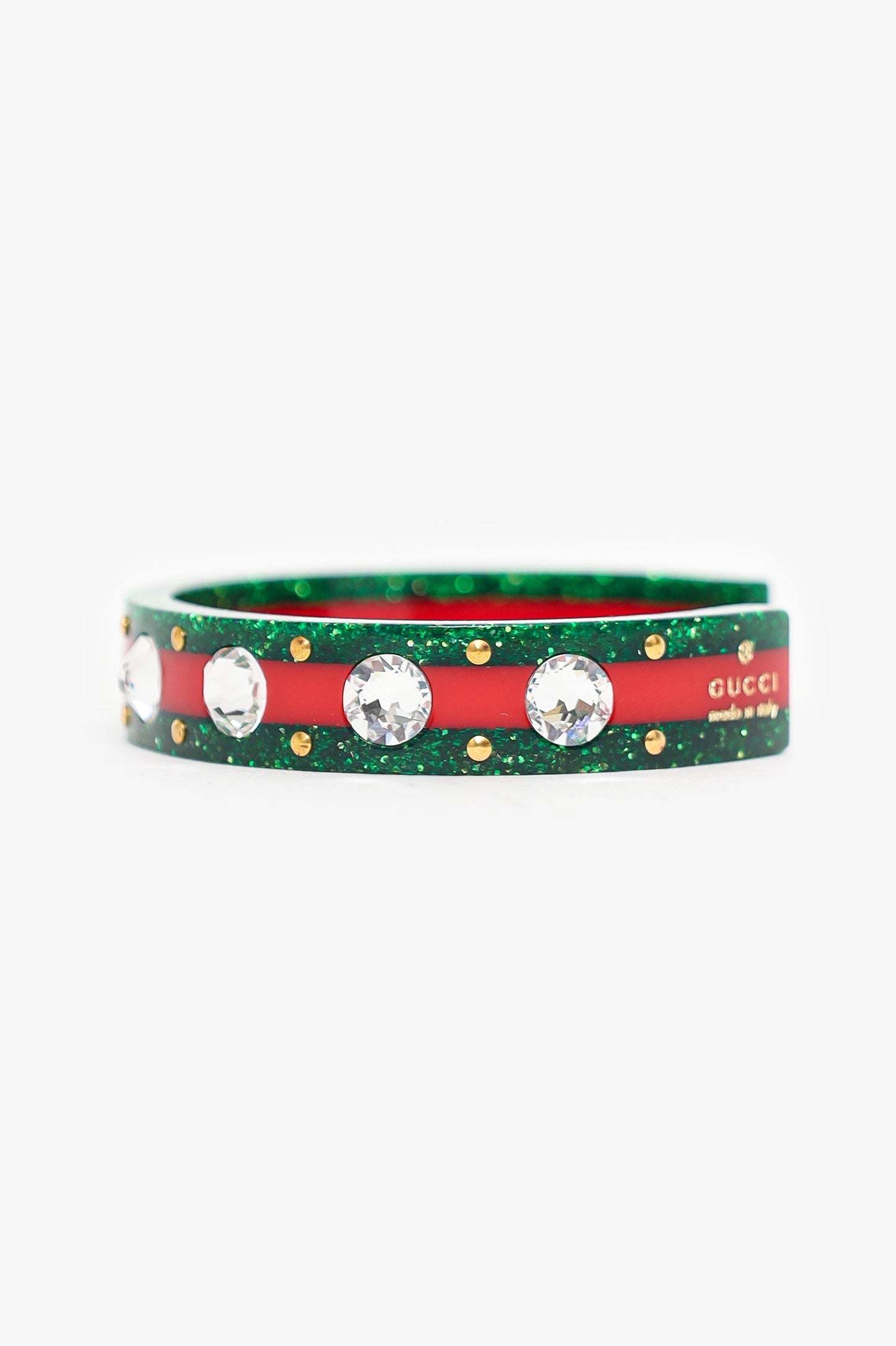 Gucci Green/Red   Web Cuff Bracelet With Crystals