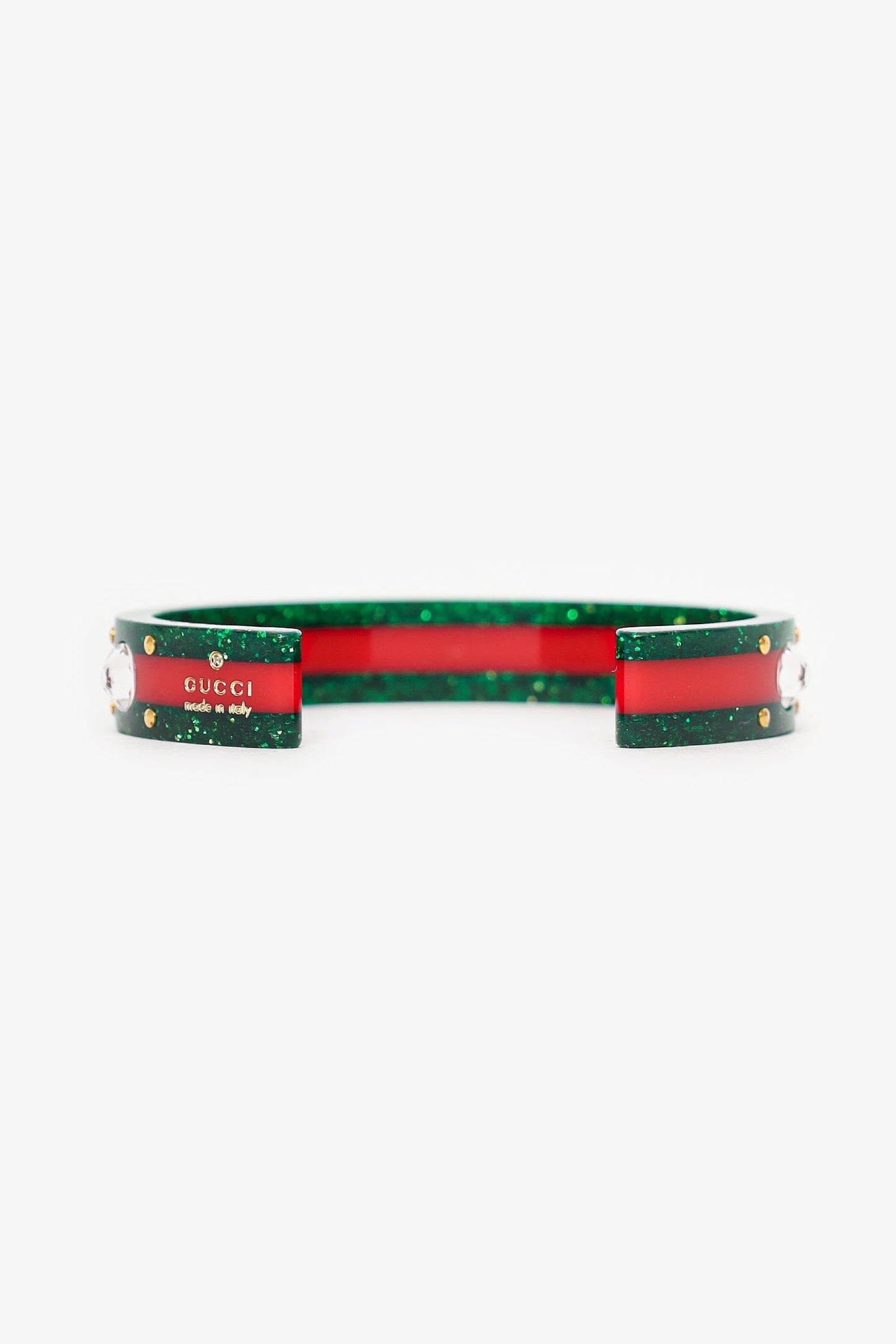 Gucci Green/Red   Web Cuff Bracelet With Crystals
