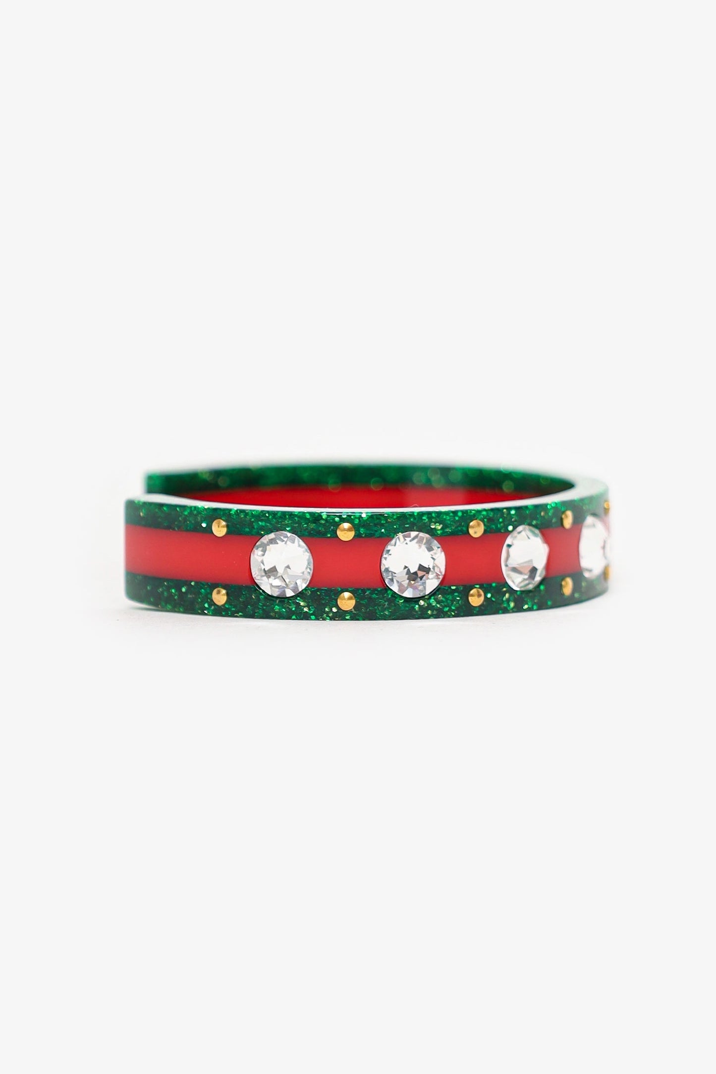 Gucci Green/Red   Web Cuff Bracelet With Crystals