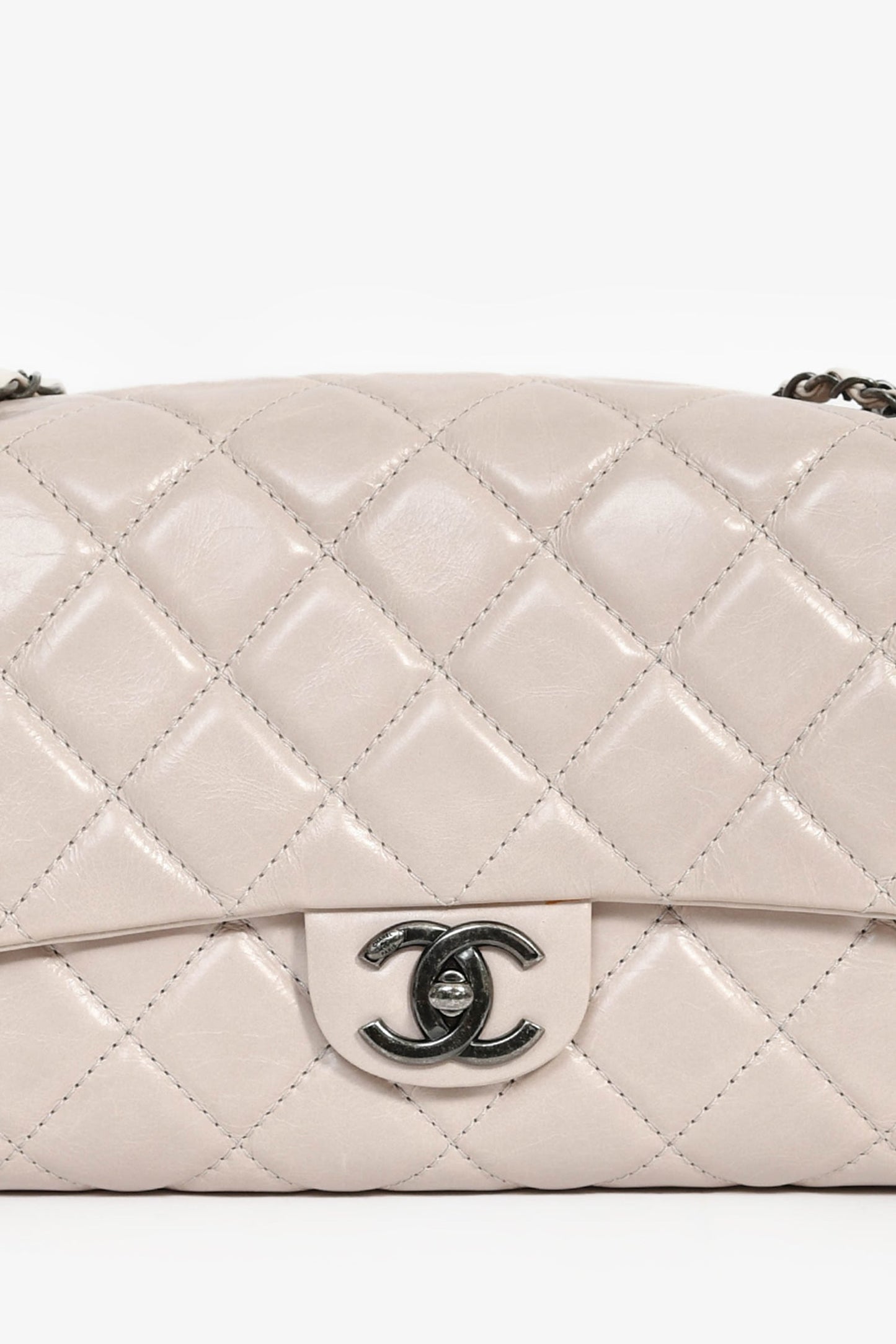 Chanel™ 2014 Light Taupe Aged Calfskin Leather Jumbo Single Flap