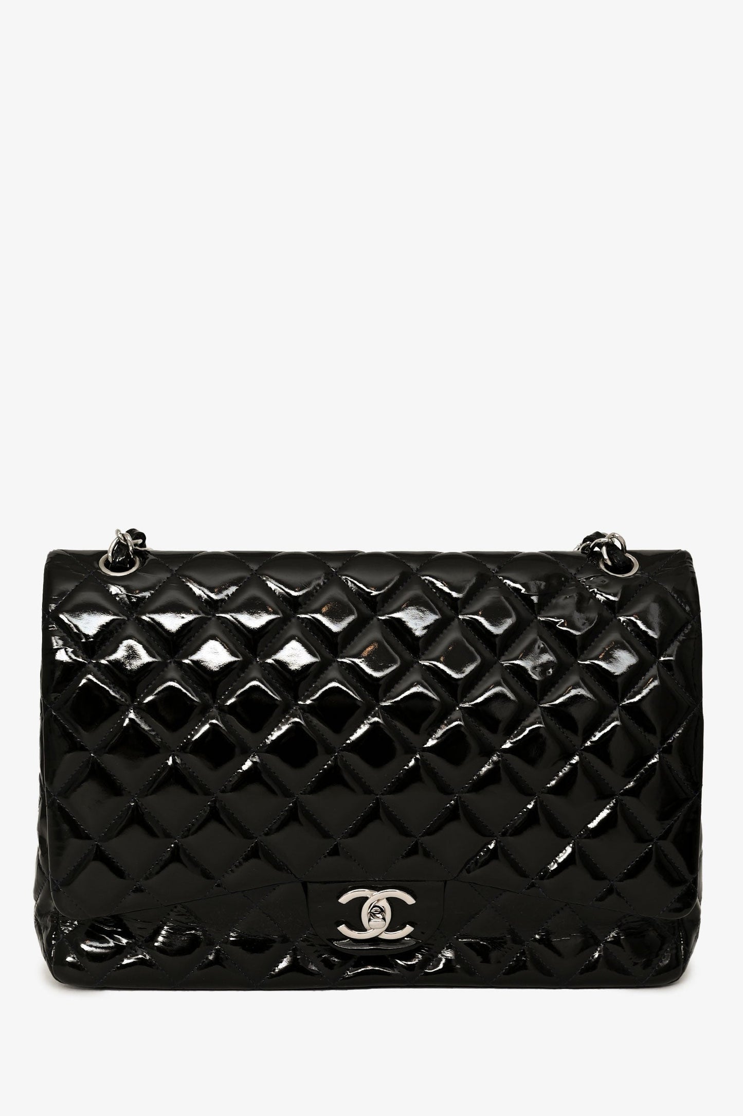 Chanel™ 2010-11 Black Patent Leather Maxi Jumbo Double Flap