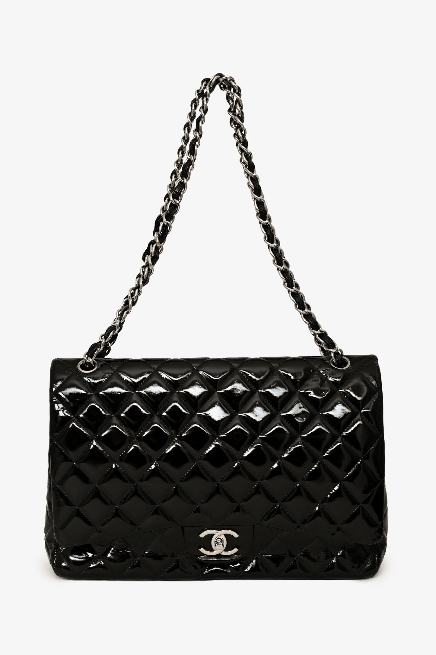 Chanel™ 2010-11 Black Patent Leather Maxi Jumbo Double Flap