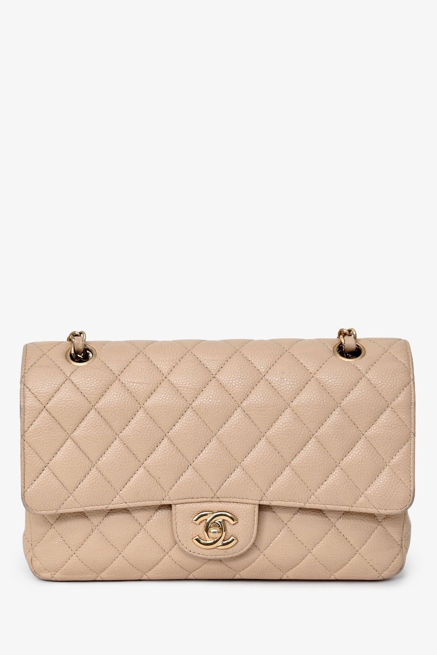 Chanel™ 2009-10 Beige Caviar Leather Medium Double Flap