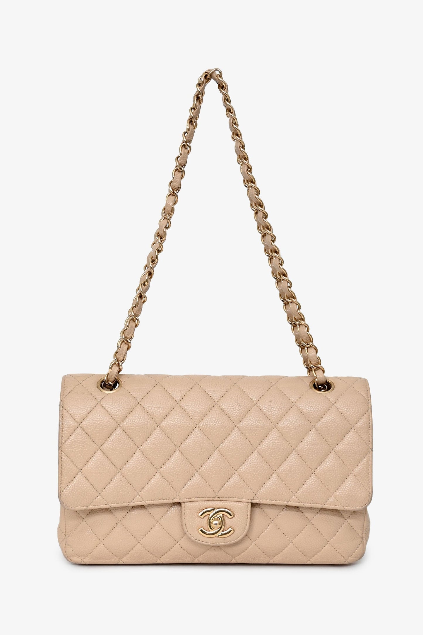 Chanel™ 2009-10 Beige Caviar Leather Medium Double Flap