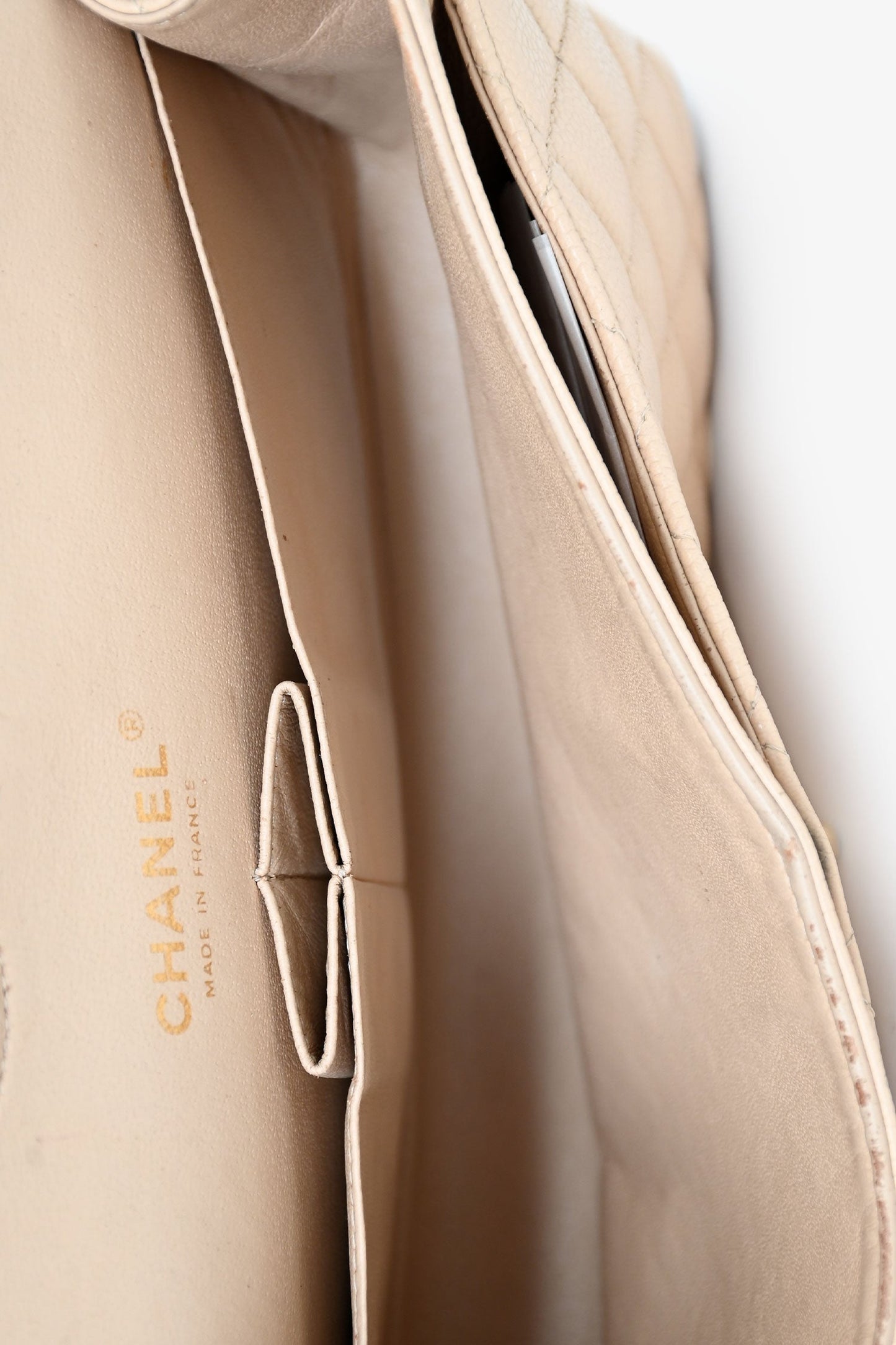 Chanel™ 2009-10 Beige Caviar Leather Medium Double Flap