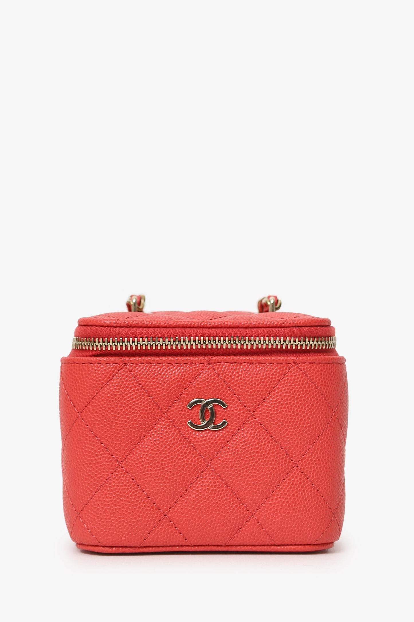 Chanel™ Coral Classic Caviar Leather Vanity Bag With Chain