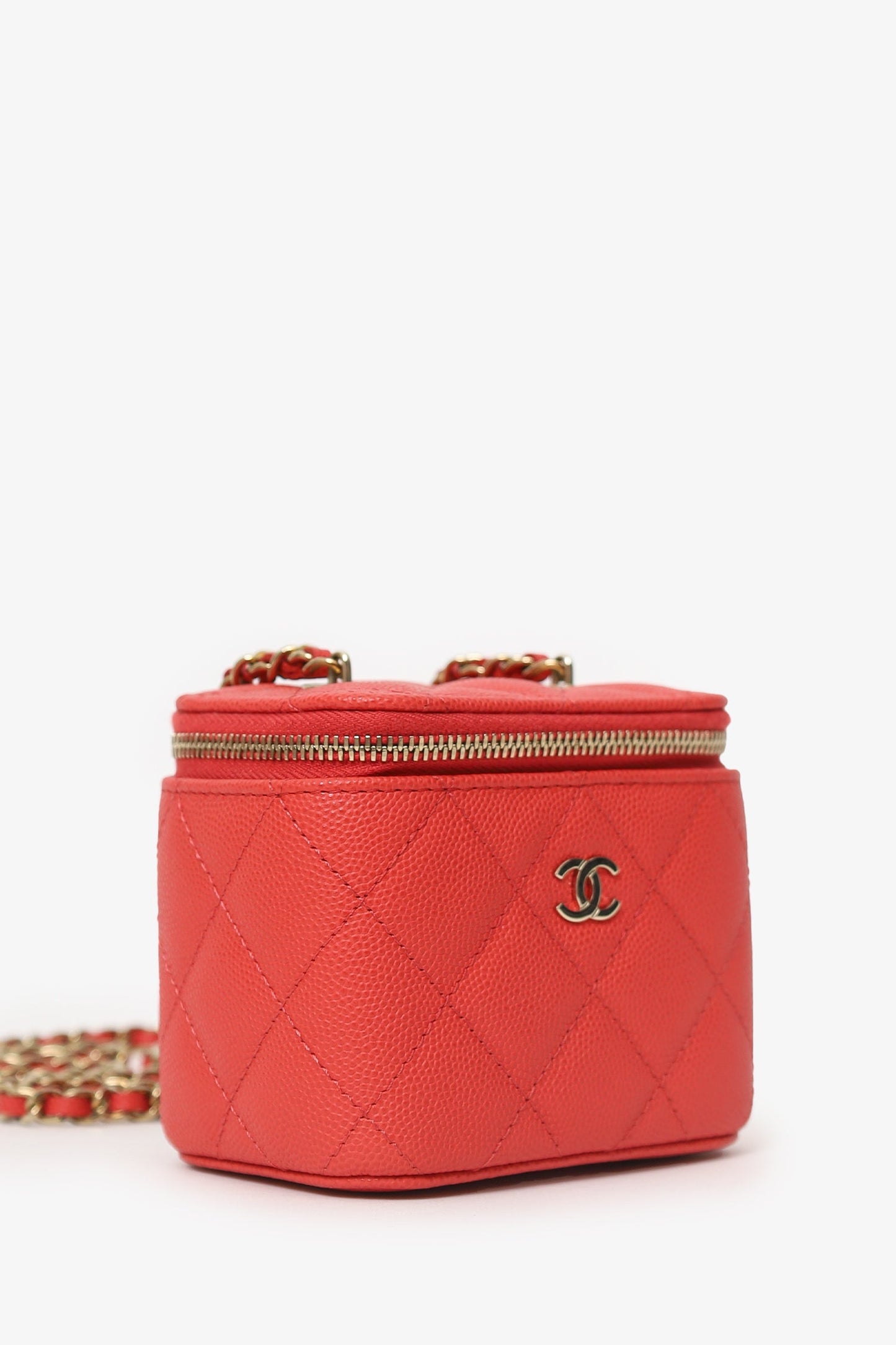 Chanel™ Coral Classic Caviar Leather Vanity Bag With Chain