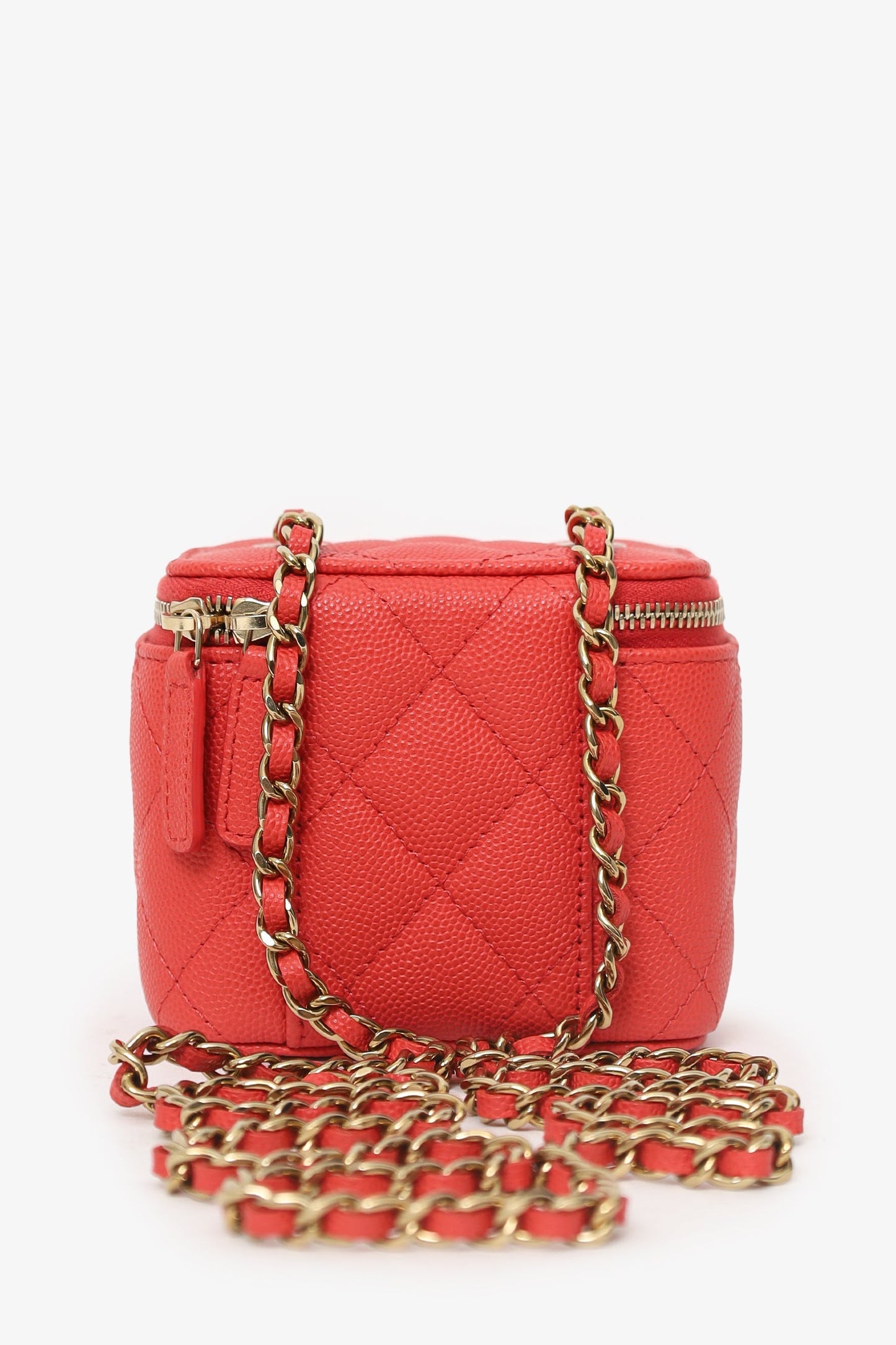 Chanel™ Coral Classic Caviar Leather Vanity Bag With Chain