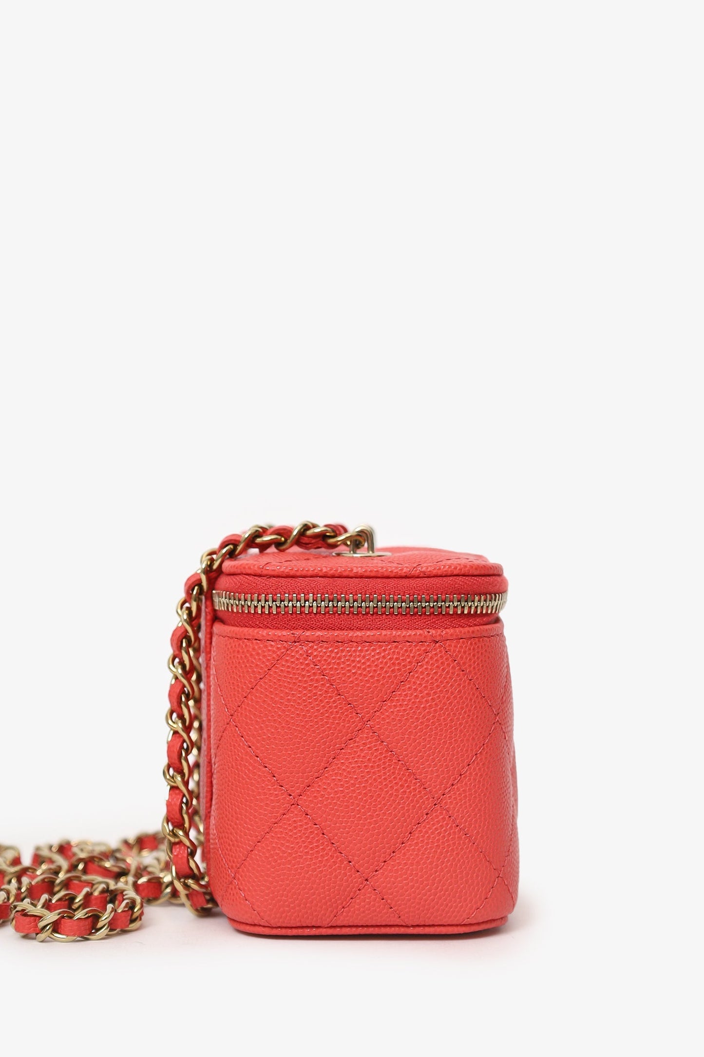 Chanel™ Coral Classic Caviar Leather Vanity Bag With Chain