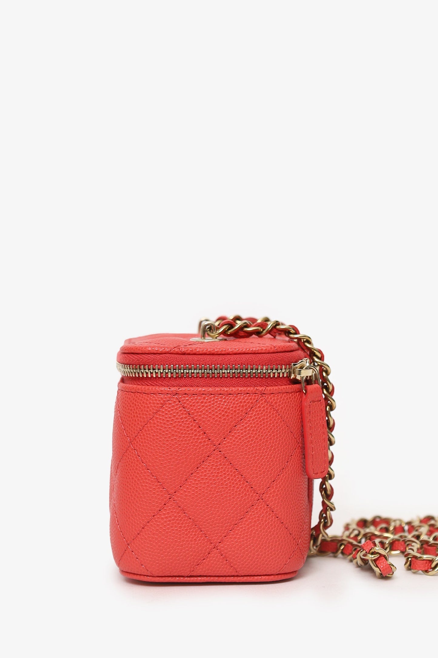 Chanel™ Coral Classic Caviar Leather Vanity Bag With Chain