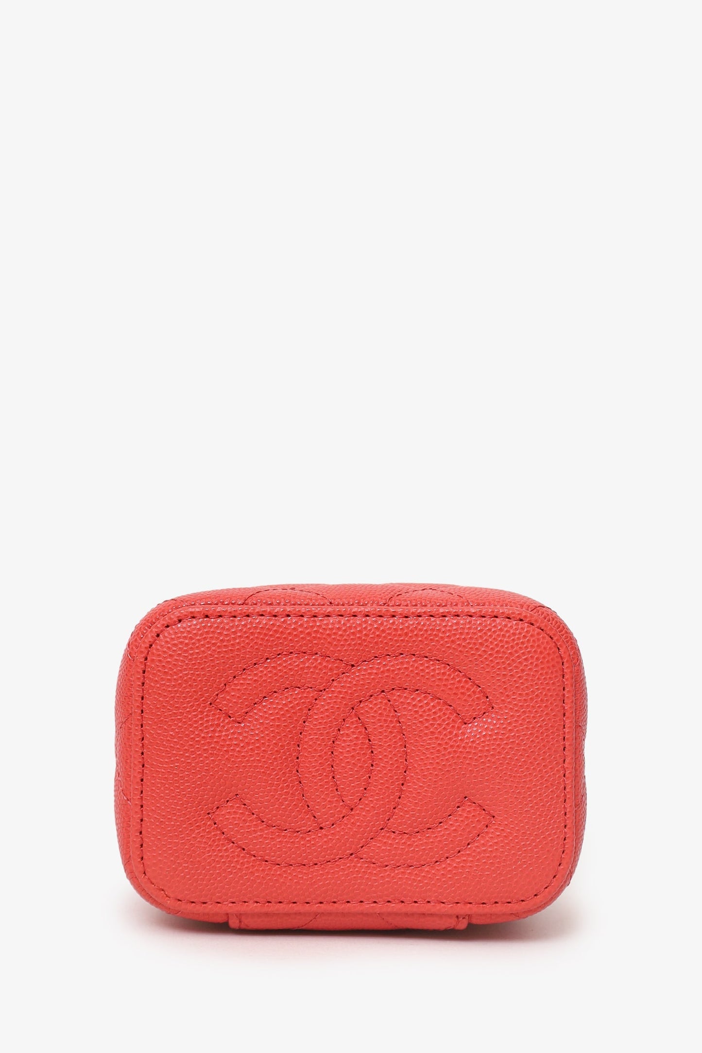 Chanel™ Coral Classic Caviar Leather Vanity Bag With Chain