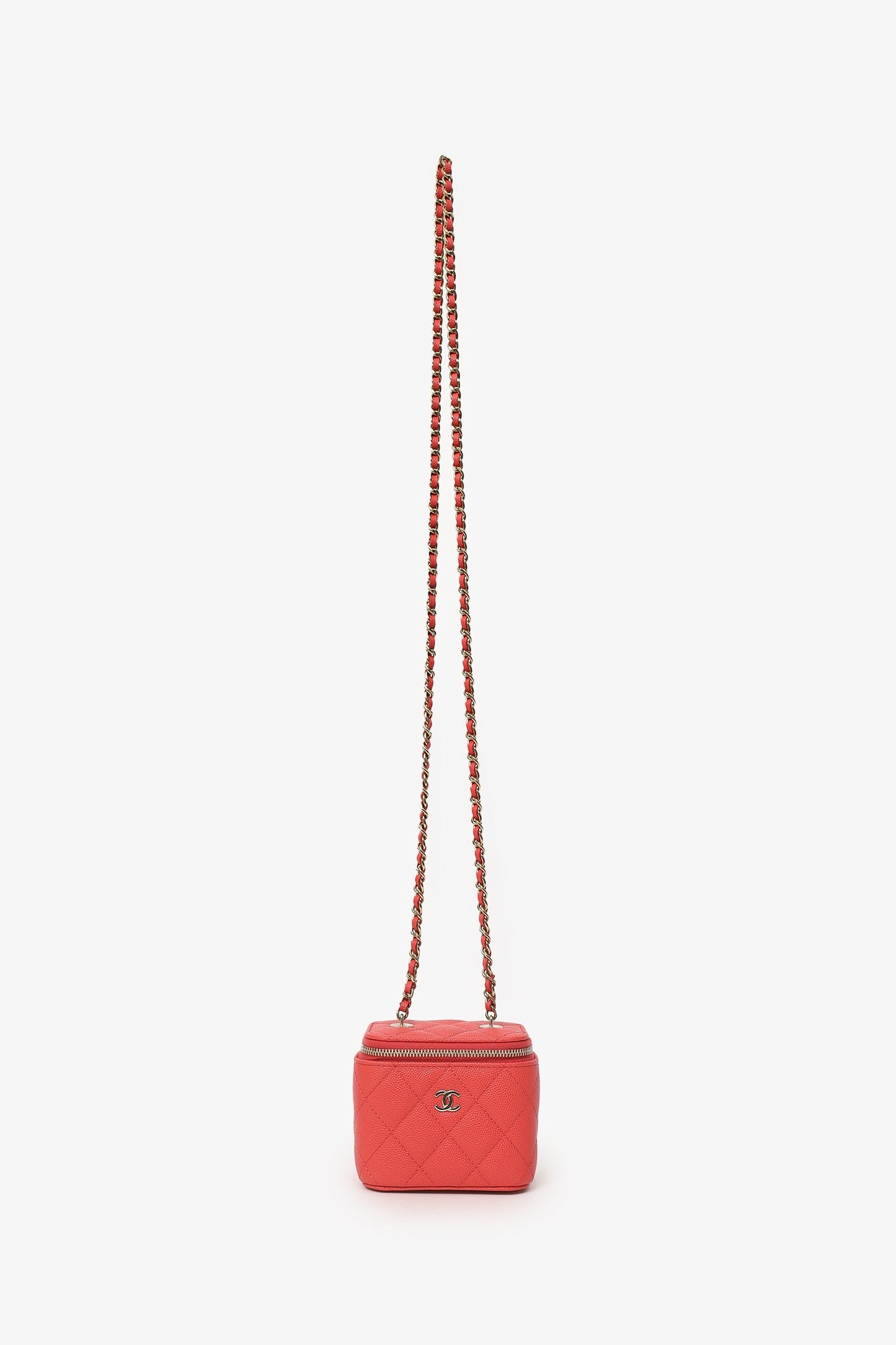 Chanel™ Coral Classic Caviar Leather Vanity Bag With Chain