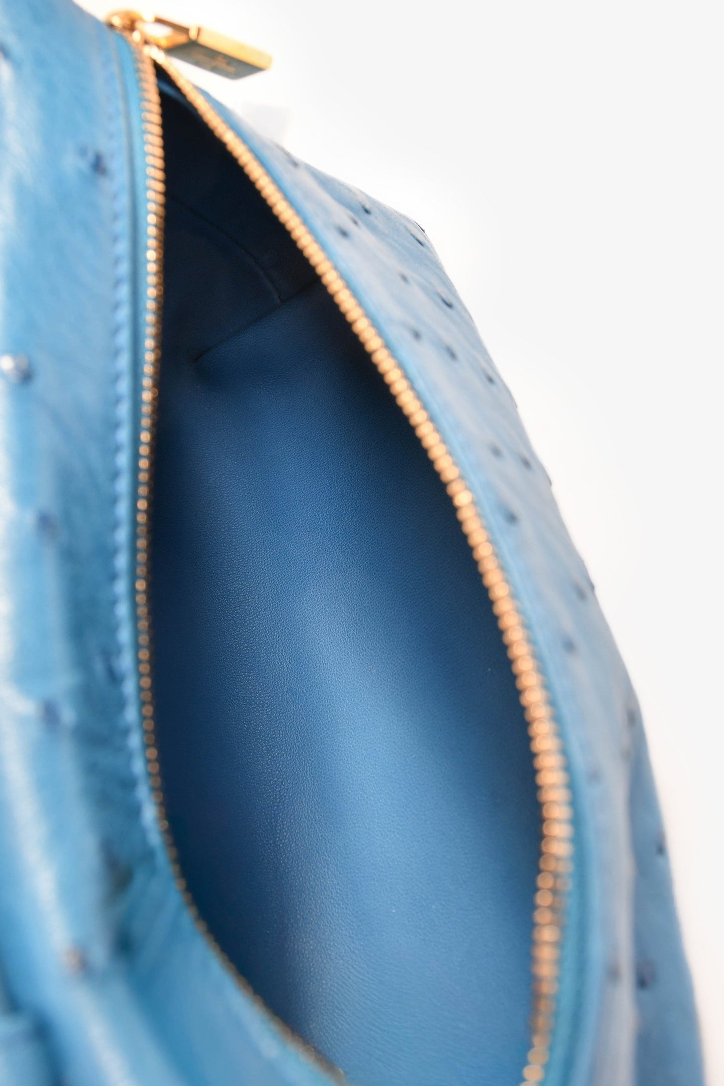 Loro Piana Blue Ostrich Leather L19 Top Handle Bag