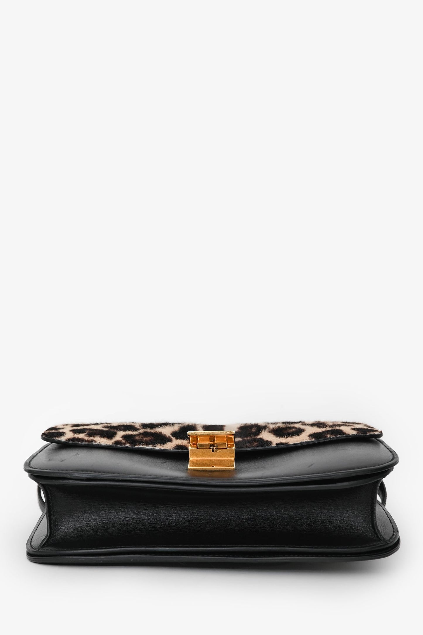 Celine Black Box Calfskin Pony Hair Leopard Medium Box Flap Bag