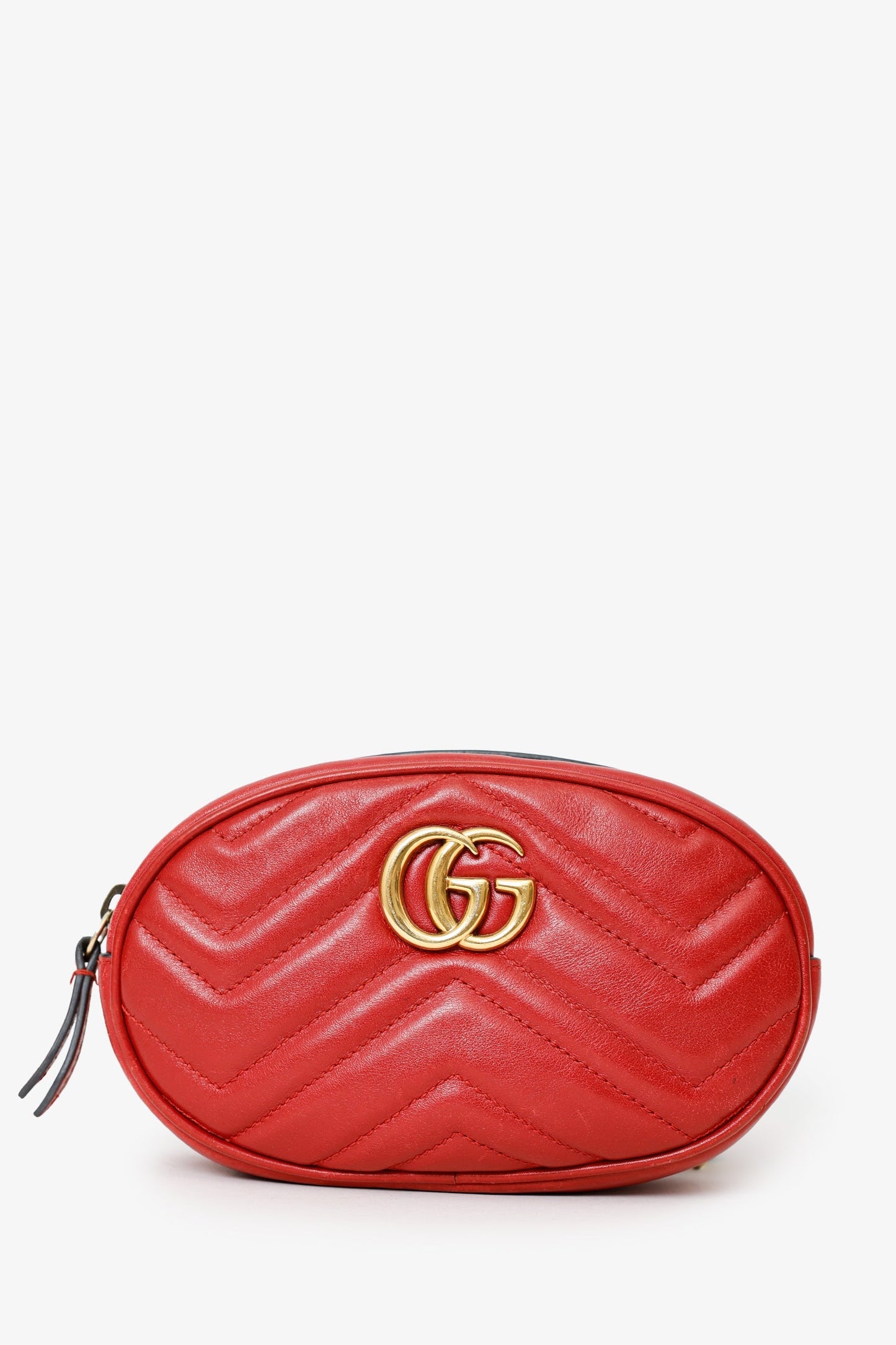 Gucci Red Chevron Leather Marmont Belt Bag