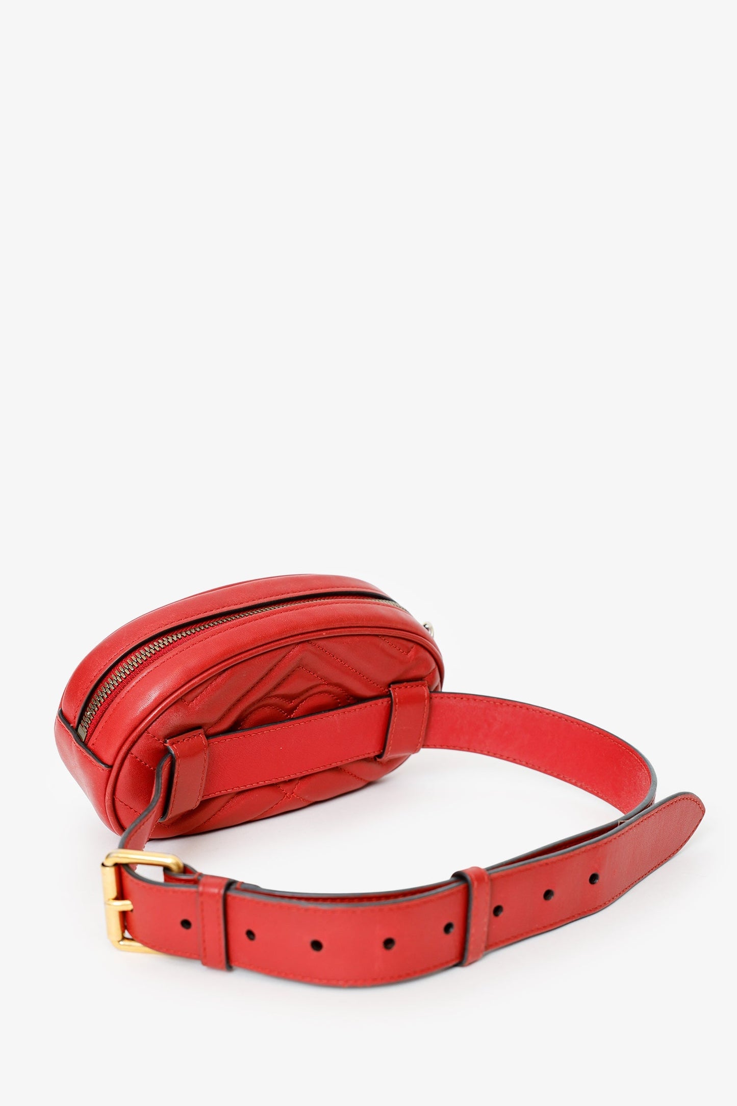 Gucci Red Chevron Leather Marmont Belt Bag