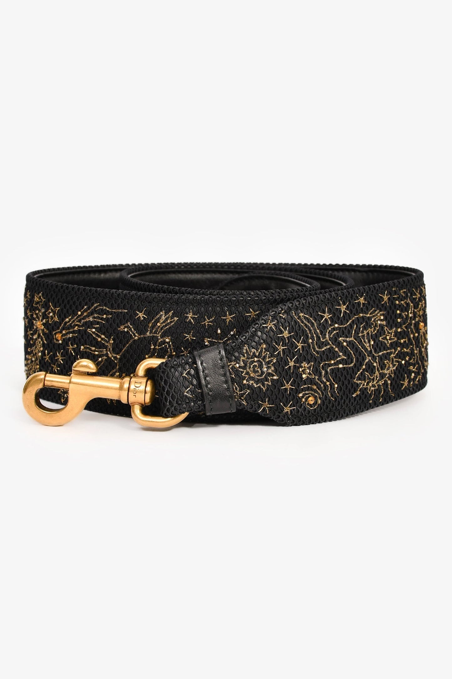 Christian Dior 2017 Black Leather Zodiac Embroidered Medium Lady D-Lite Bag with Strap