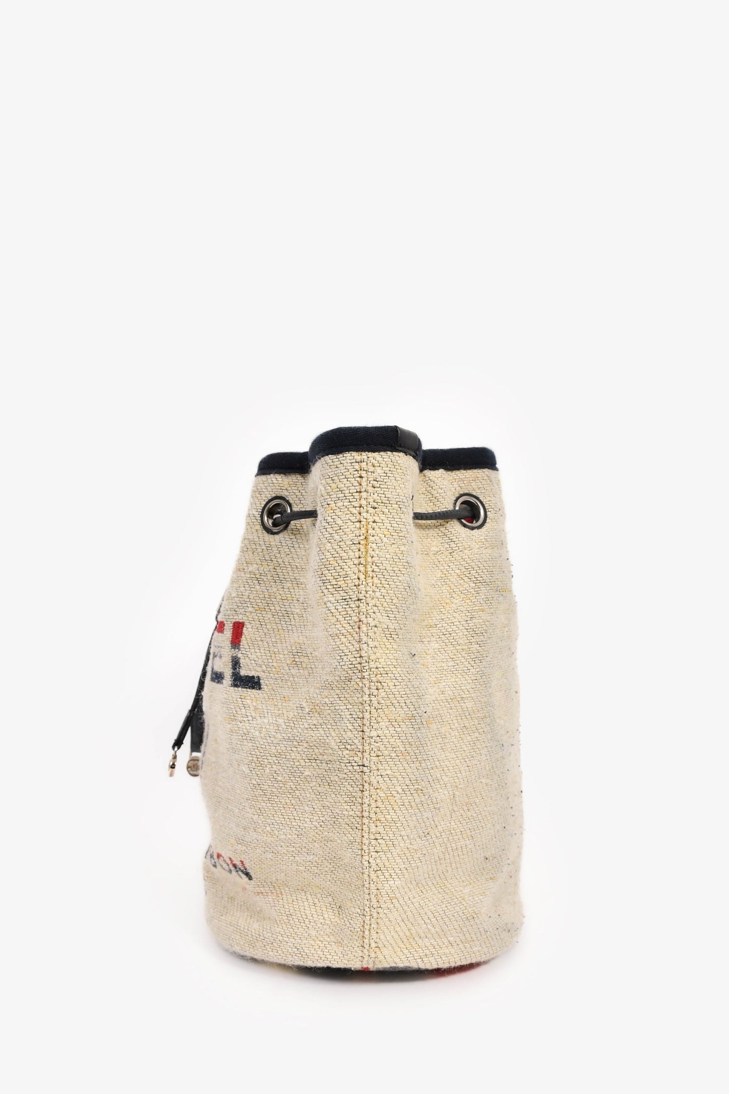 Chanel™ 2018-19 Beige Cloth Deauville Logo Bucket Shoulder Bag