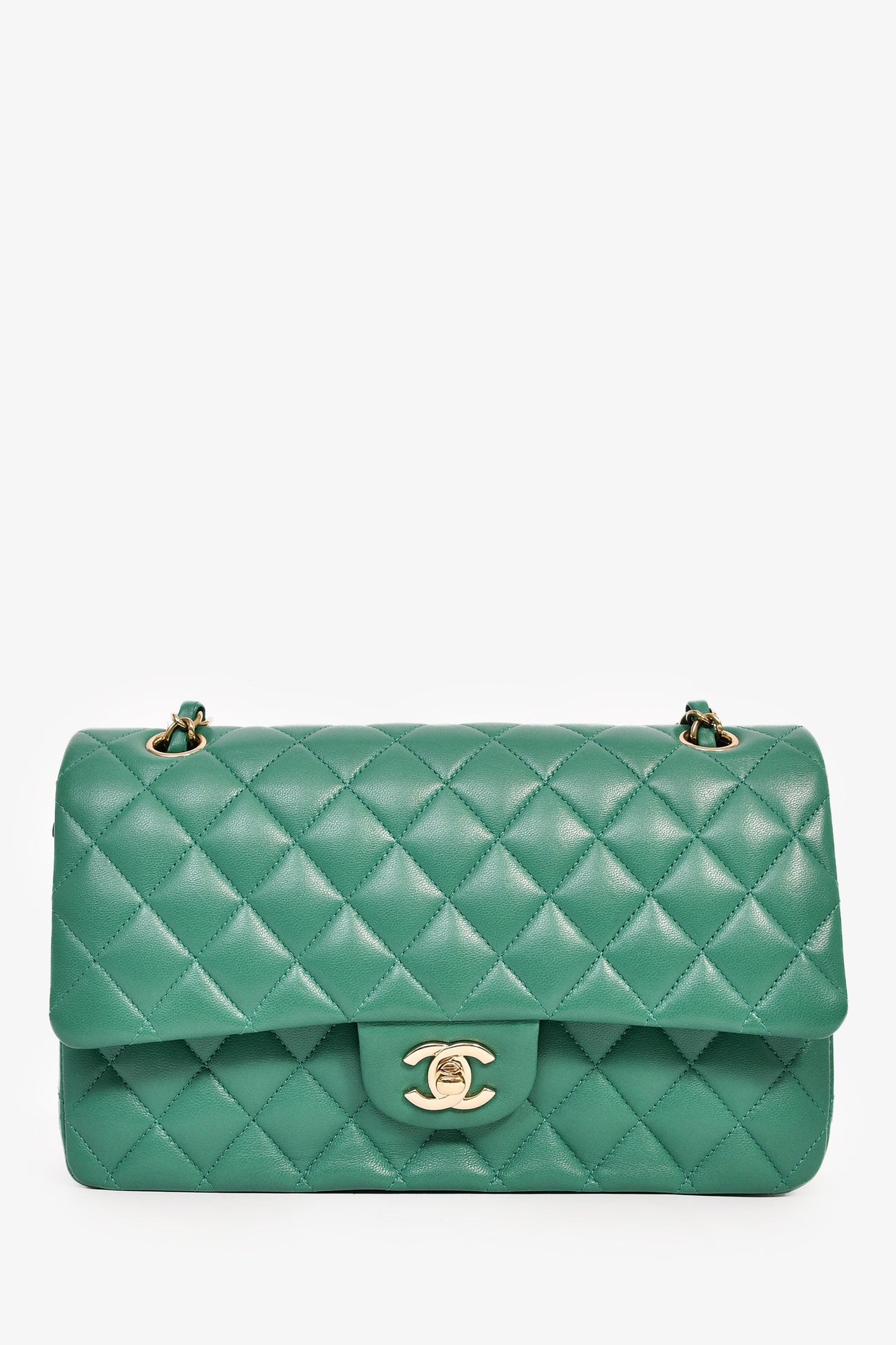 Chanel™ 2022 Dark Green Lambskin Medium Classic Double Flap Shoulder Bag