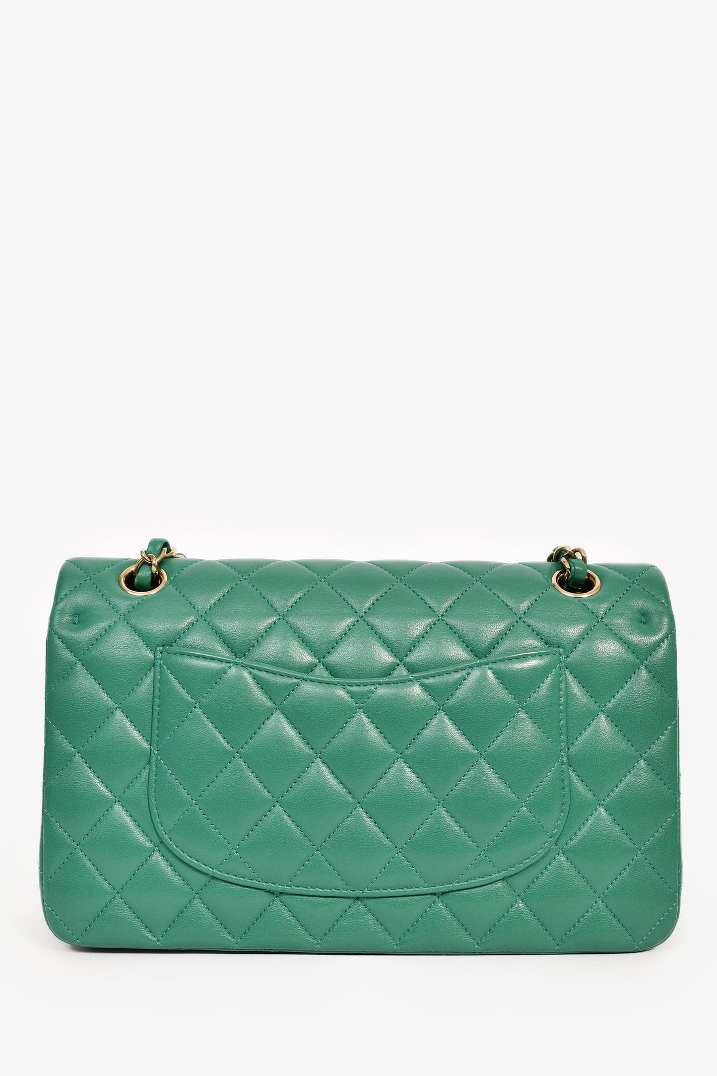 Chanel™ 2022 Dark Green Lambskin Medium Classic Double Flap Shoulder Bag