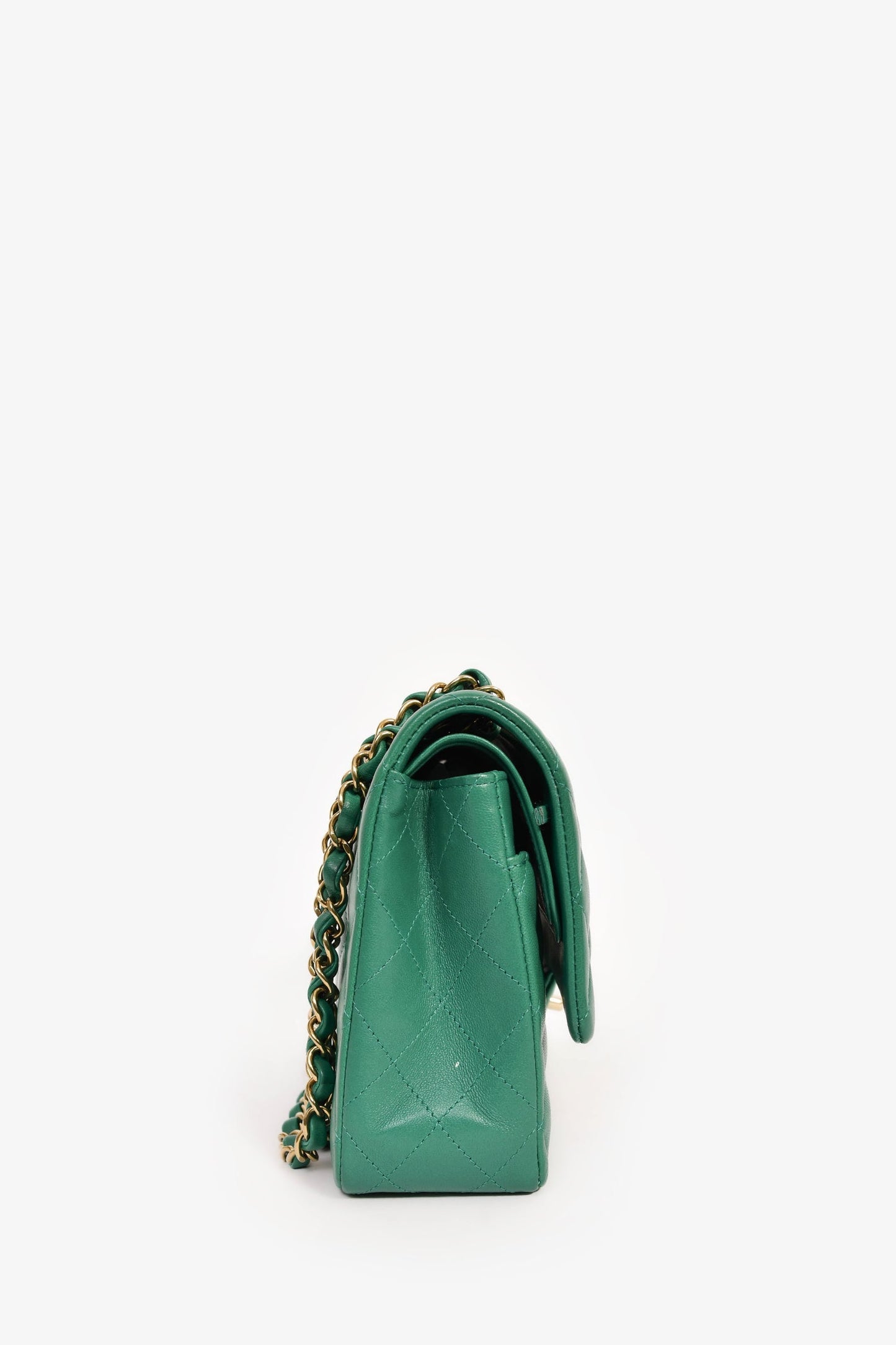 Chanel™ 2022 Dark Green Lambskin Medium Classic Double Flap Shoulder Bag