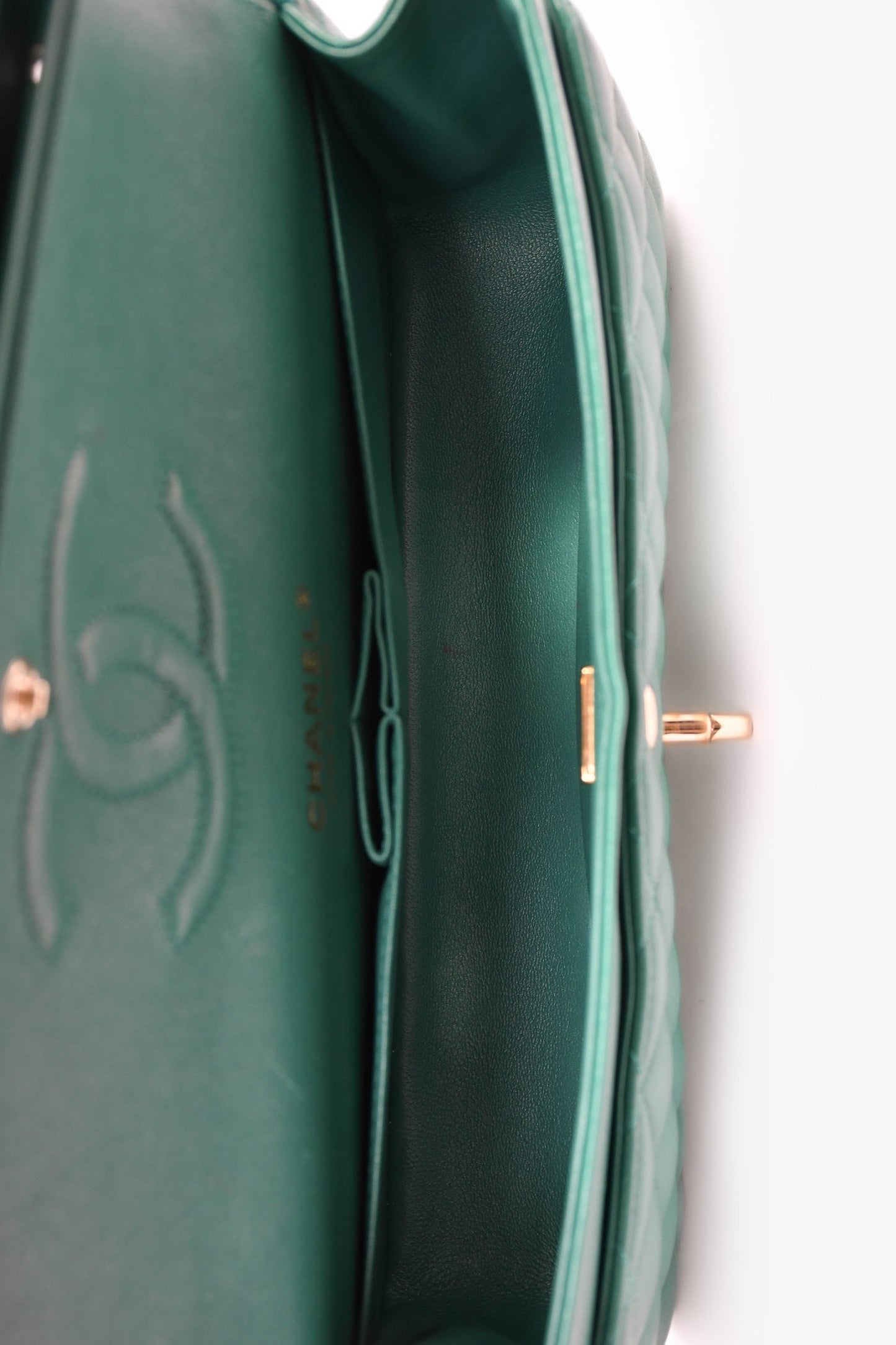 Chanel™ 2022 Dark Green Lambskin Medium Classic Double Flap Shoulder Bag