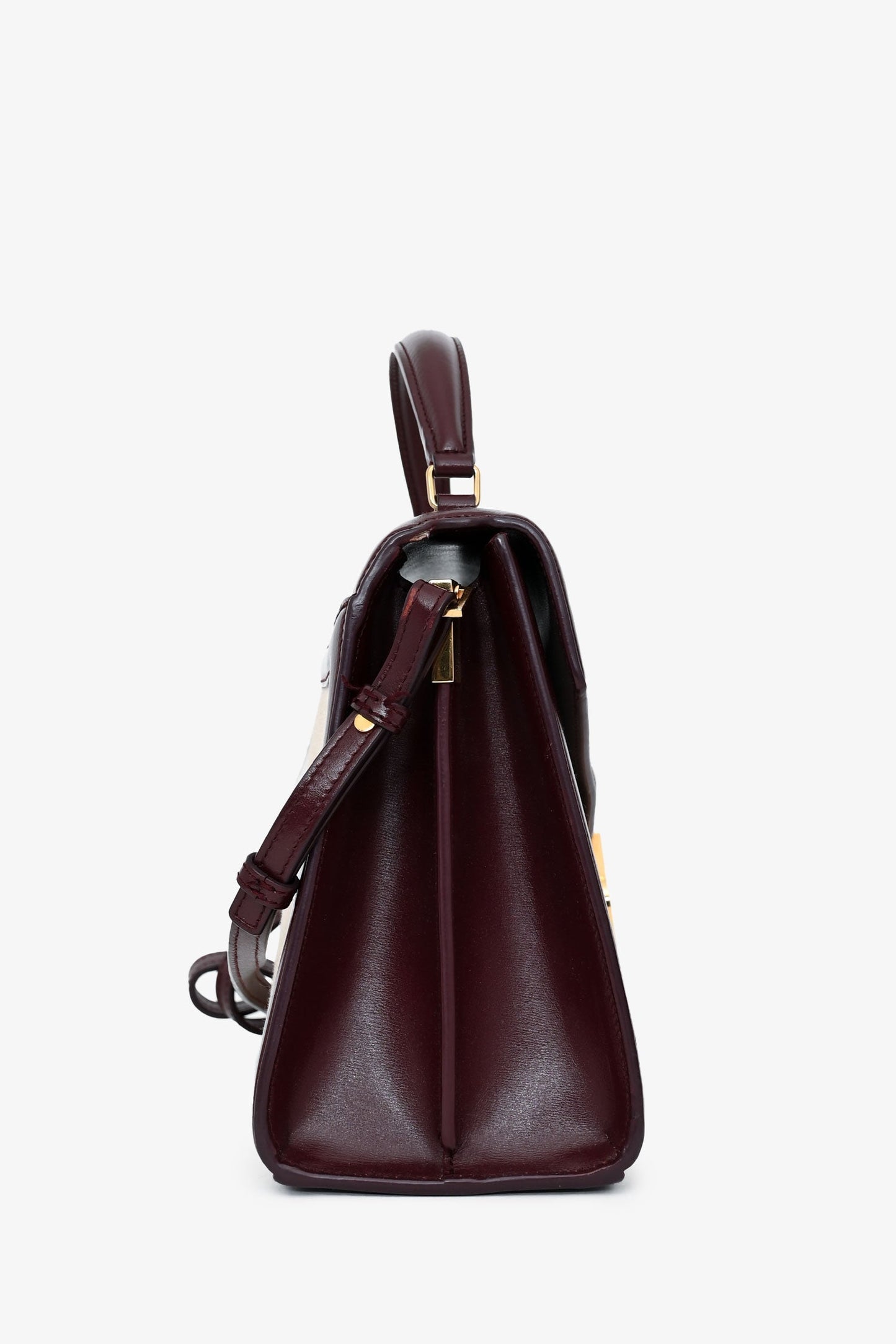Saint Laurent 2020 Cream/Burgundy Canvas Leather-Trimmed Medium Cassandra Top Handle