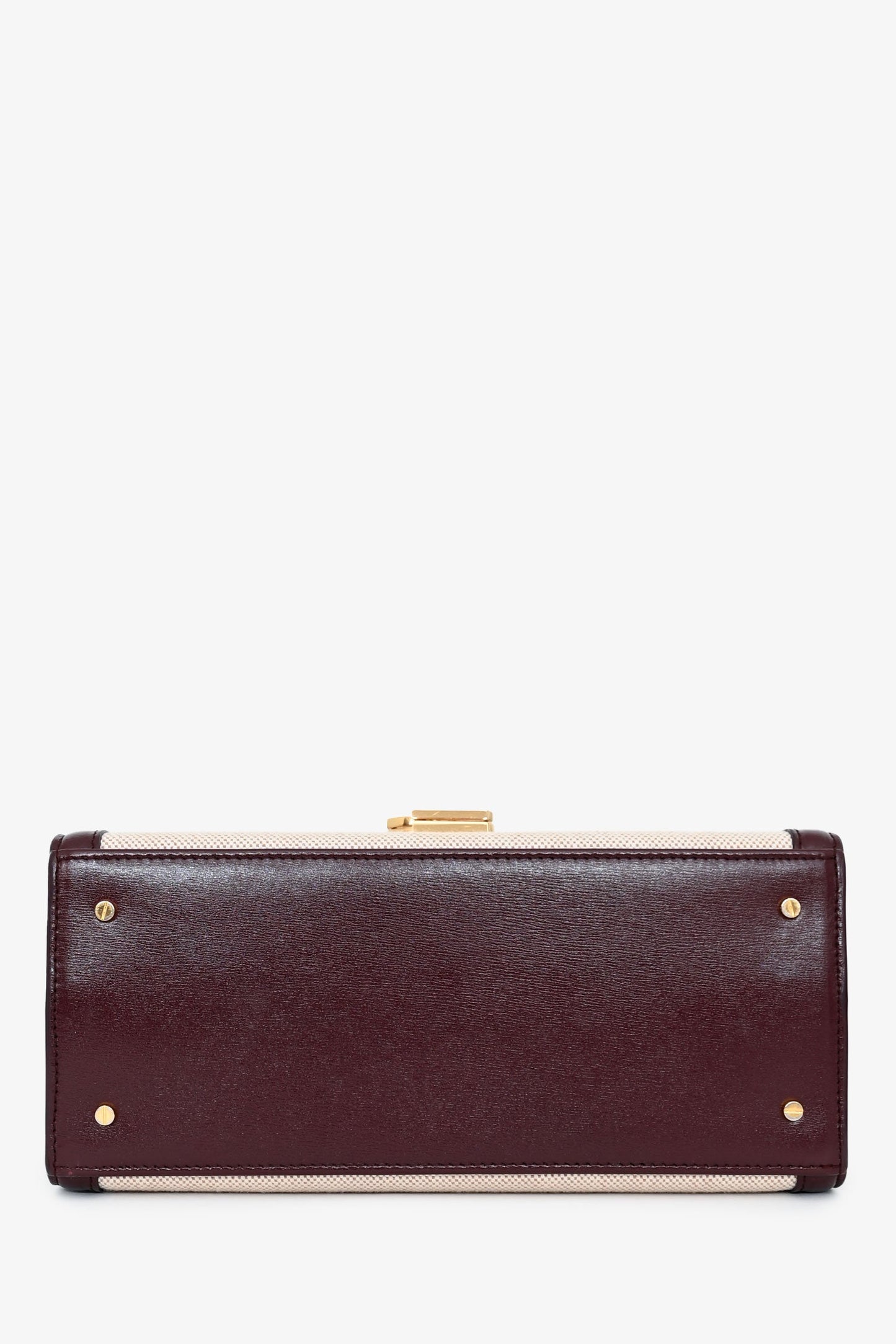 Saint Laurent 2020 Cream/Burgundy Canvas Leather-Trimmed Medium Cassandra Top Handle