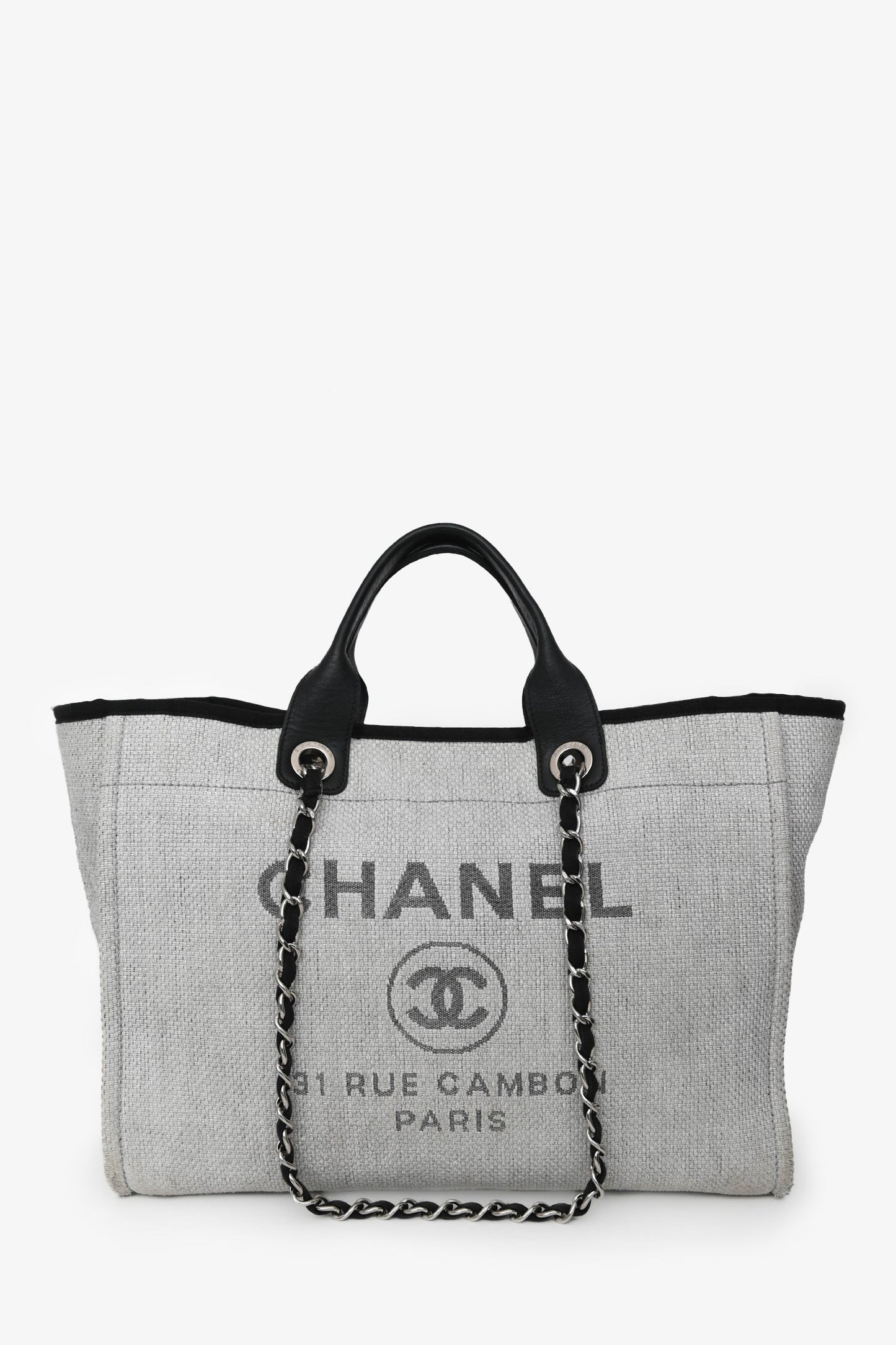 Chanel™ Grey/Black Tweed/Leather 31 Rue Cambon Medium Deauville Tote Bag