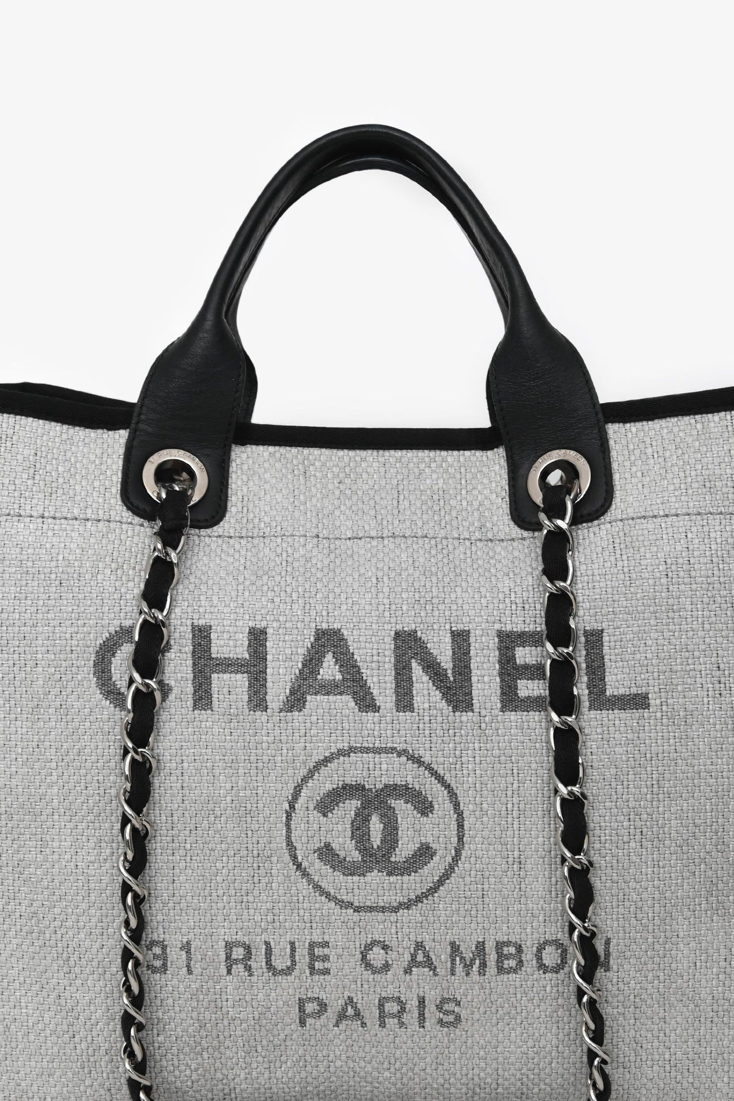 Chanel™ Grey/Black Tweed/Leather 31 Rue Cambon Medium Deauville Tote Bag