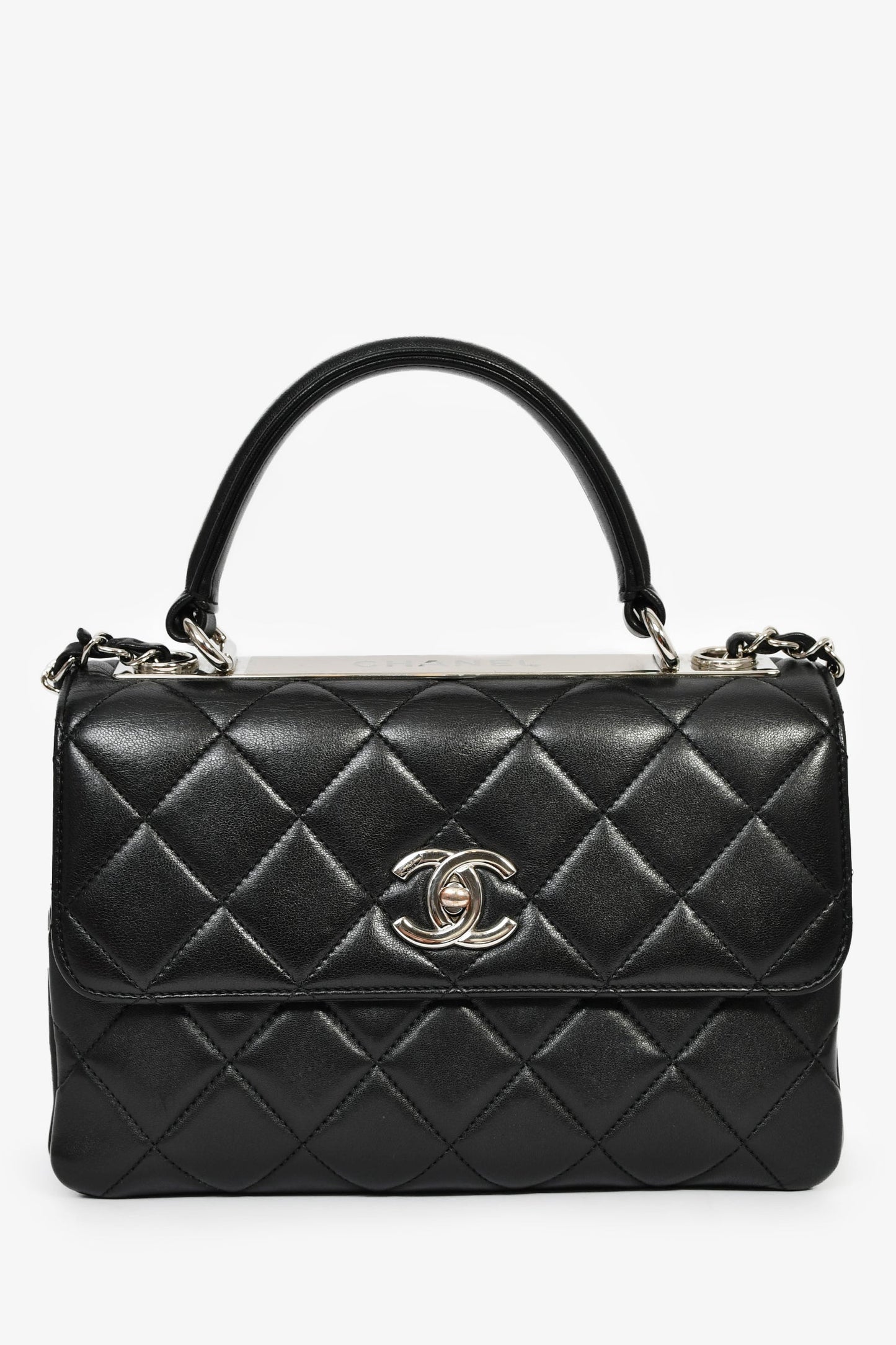 Chanel™ 2017 Black Lambskin Leather Trendy Top Handle Bag