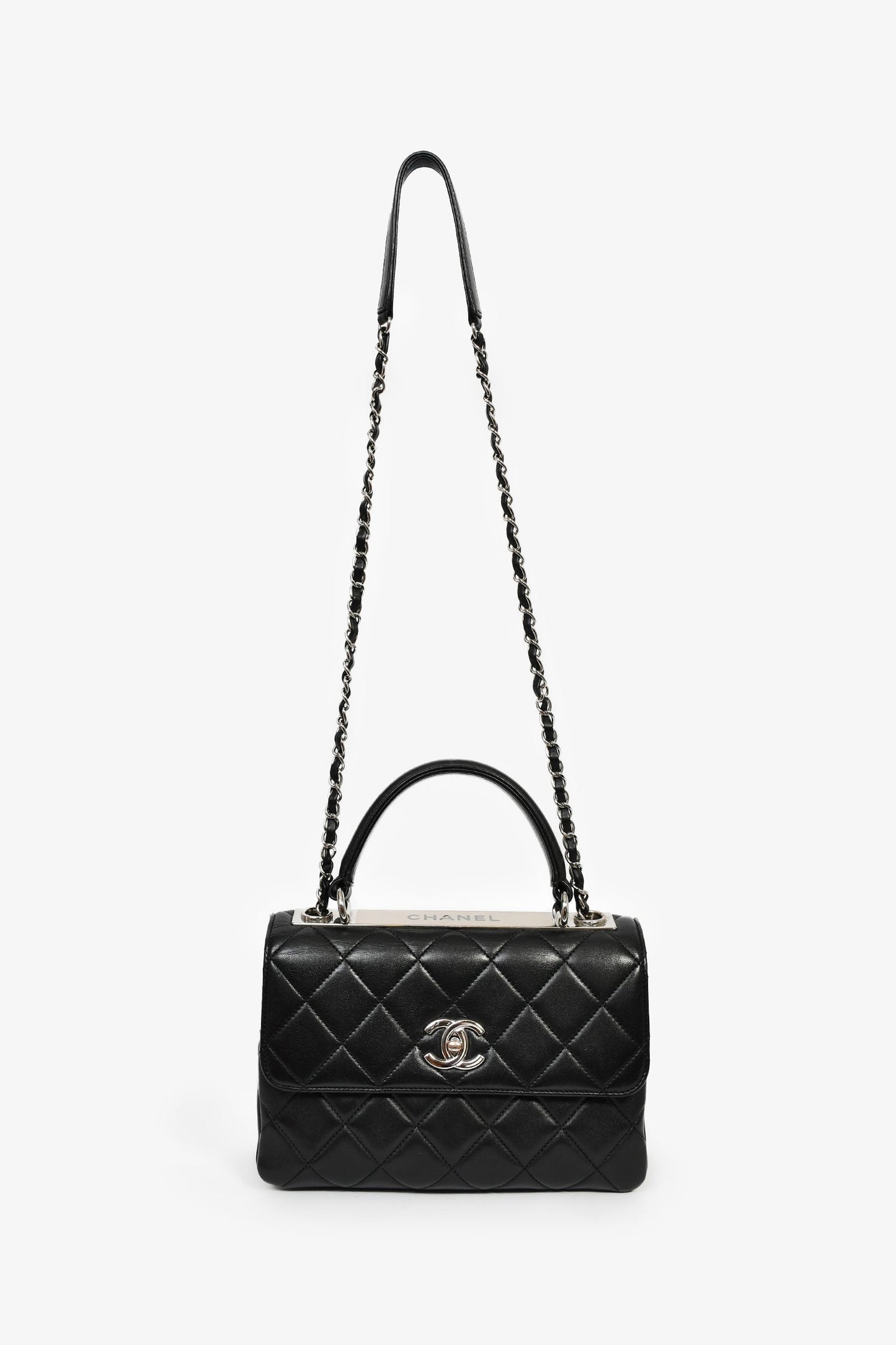 Chanel™ 2017 Black Lambskin Leather Trendy Top Handle Bag