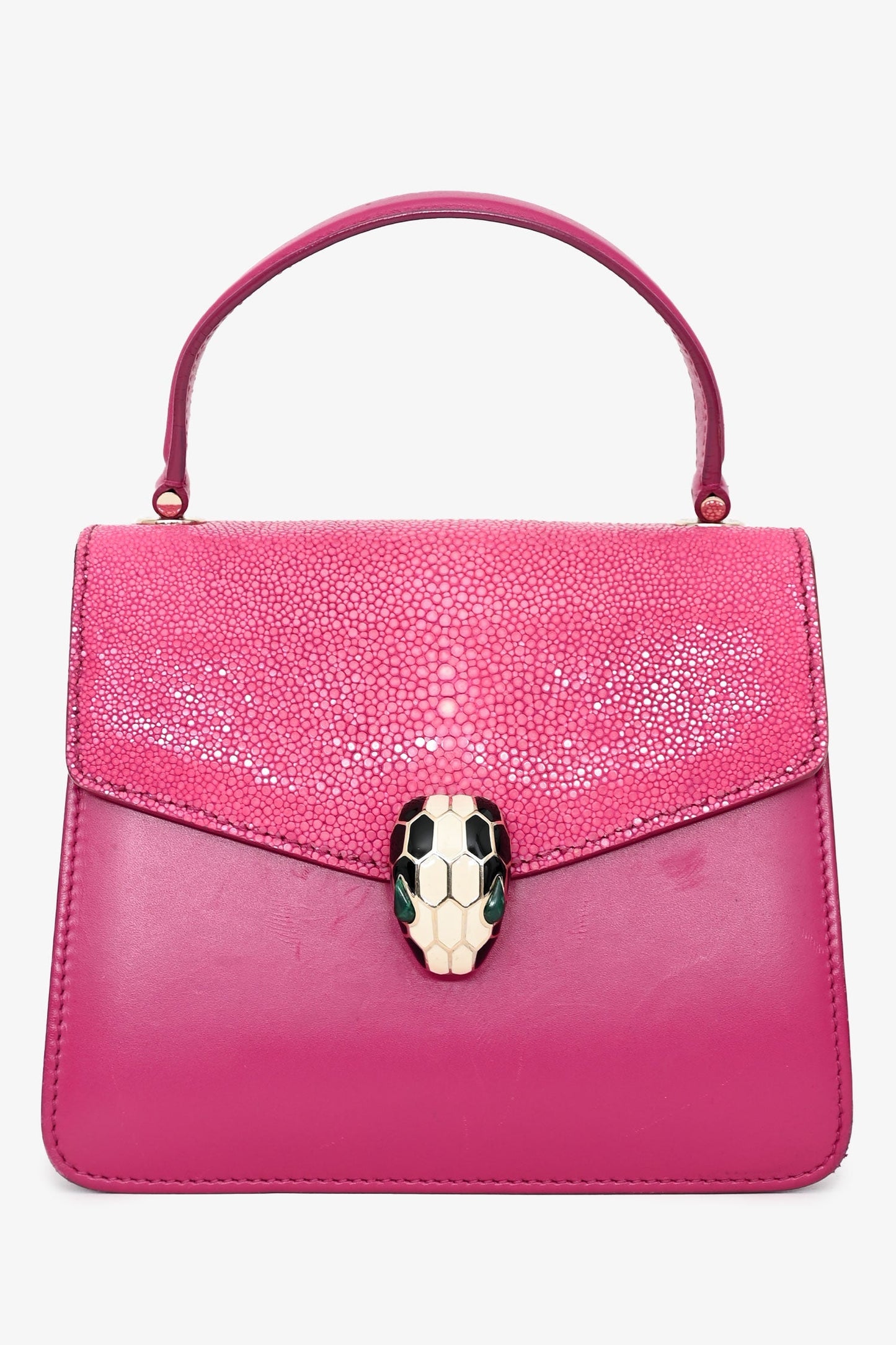 Bvlgari Pink Stingray/Leather Serpenti Forever Top Handle Bag with Strap