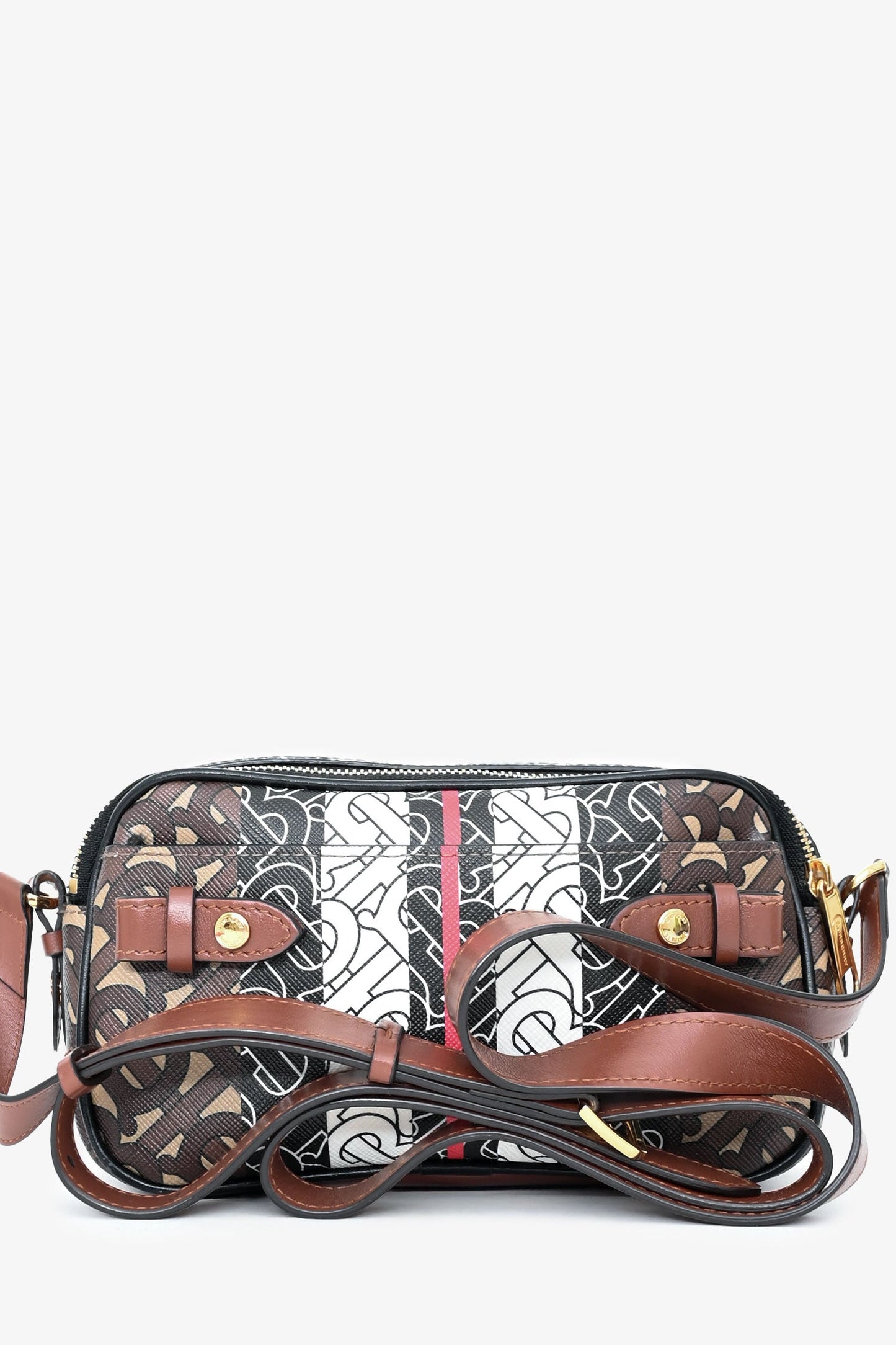 Burberry Brown Leather TB Monogram Camera Crossbody Bag