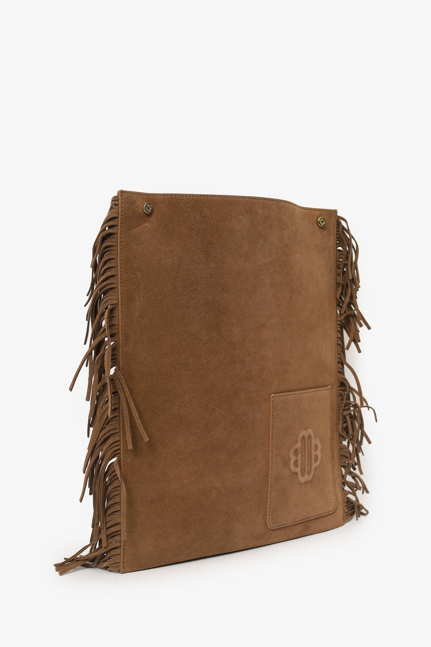 Maje Brown Suede Fringed Shoulder Bag