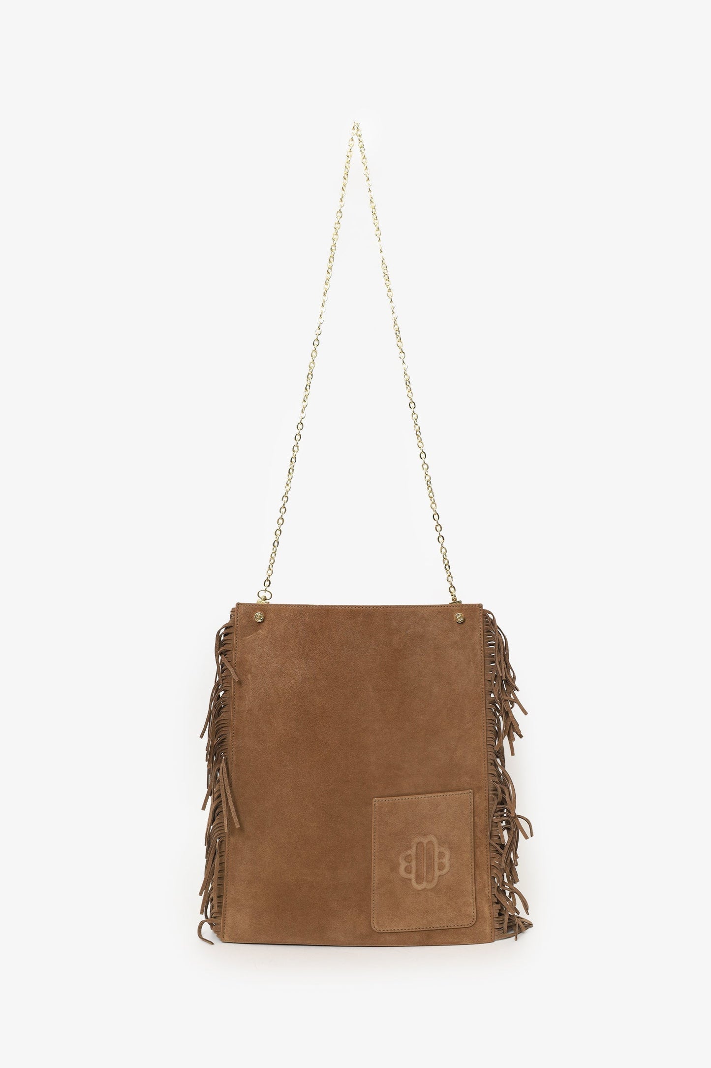 Maje Brown Suede Fringed Shoulder Bag
