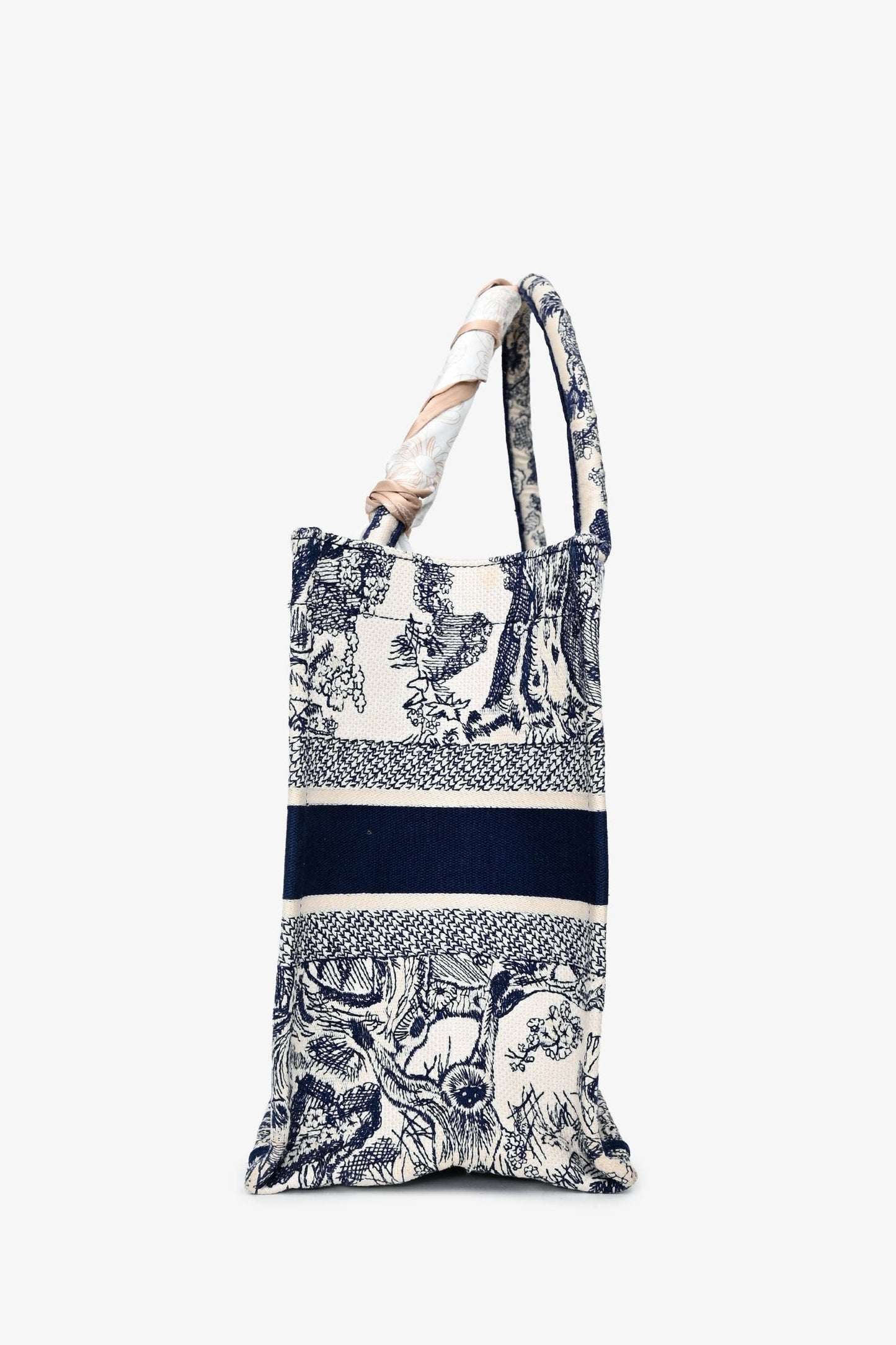 Christian Dior 2021 Navy/White Toile de Jouy Embroidered Medium Book Tote