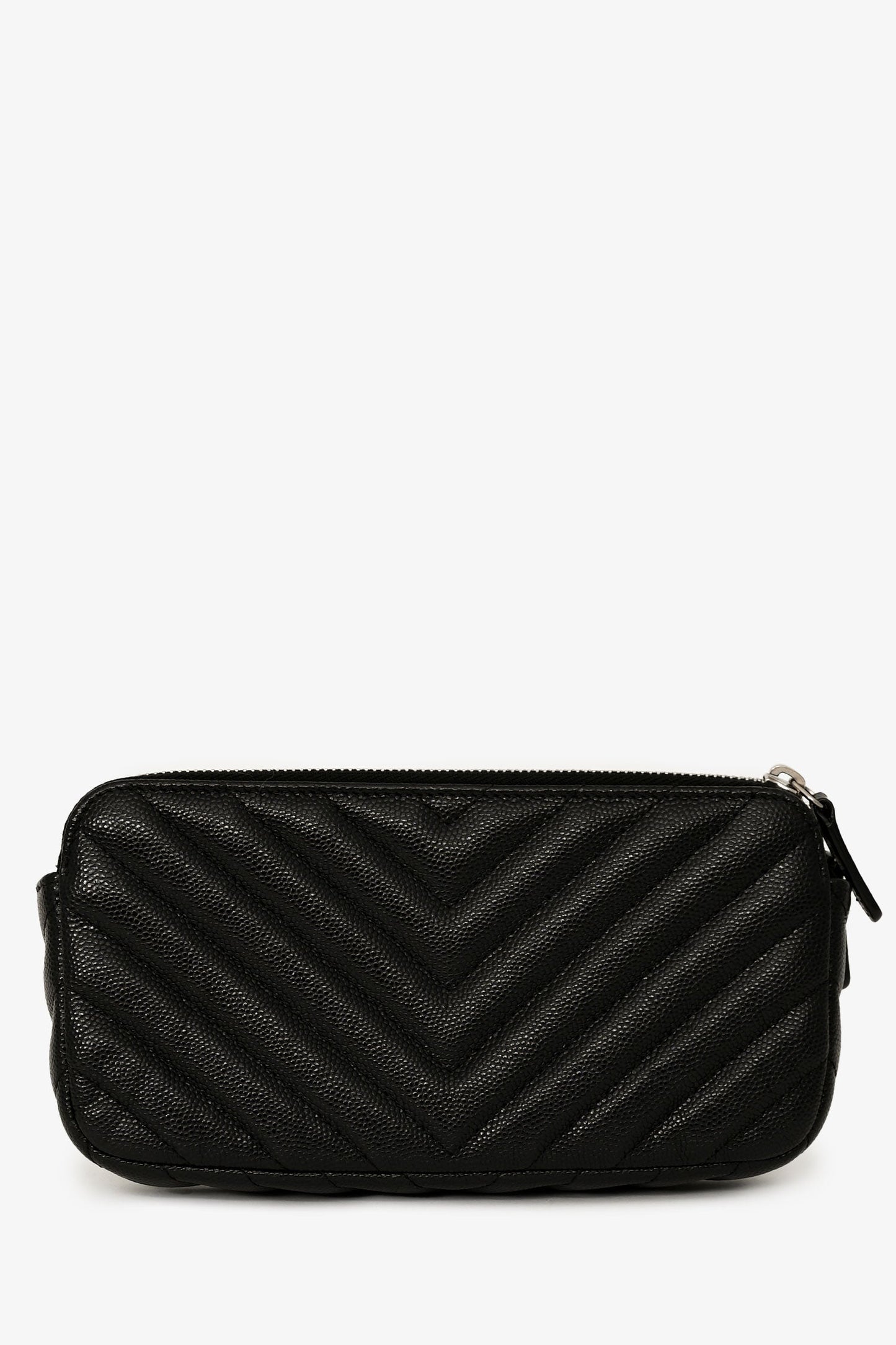 Chanel™ 2017/18 Black Caviar Chevron Double Zip Wallet On Chain