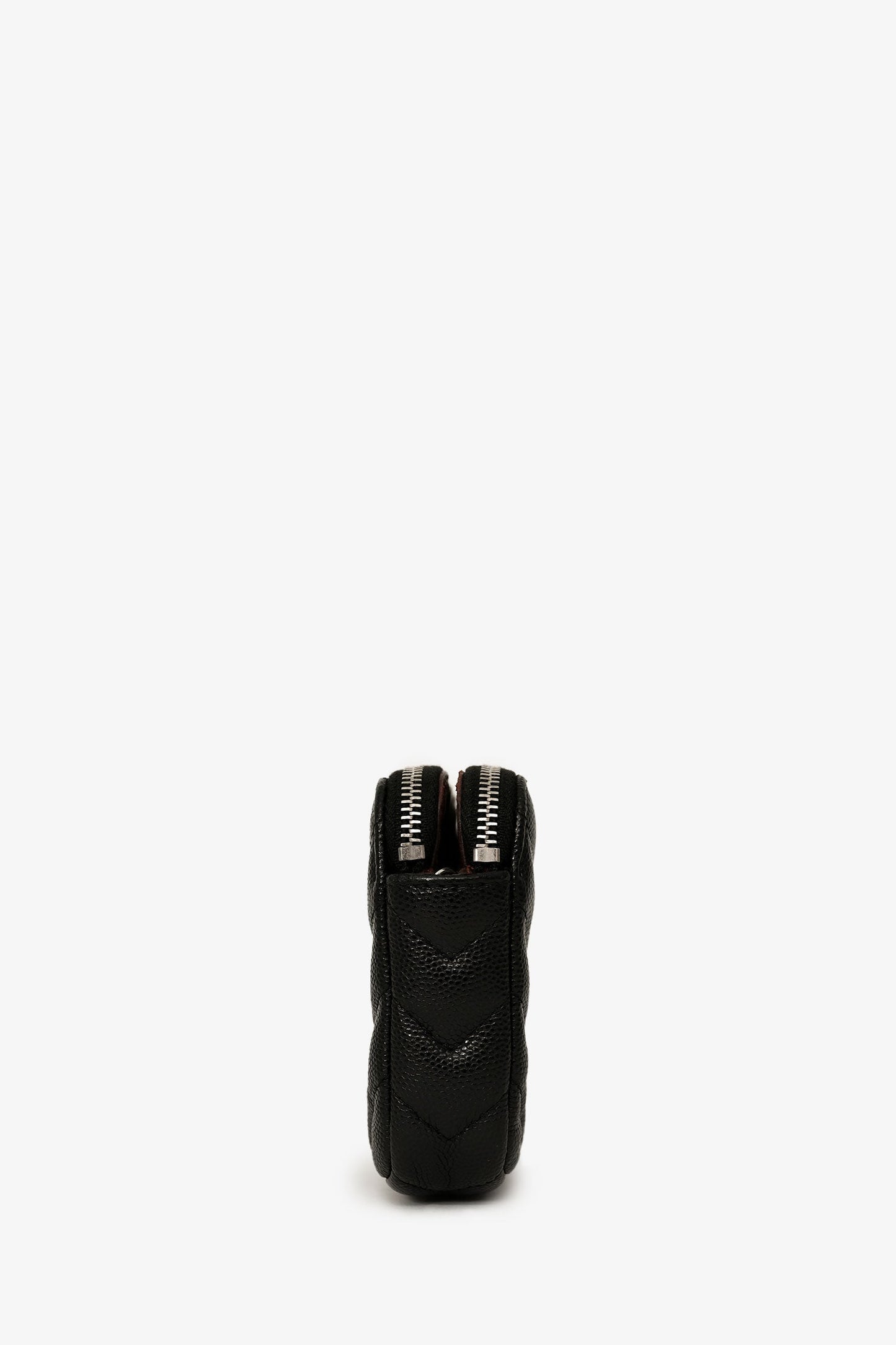 Chanel™ 2017/18 Black Caviar Chevron Double Zip Wallet On Chain