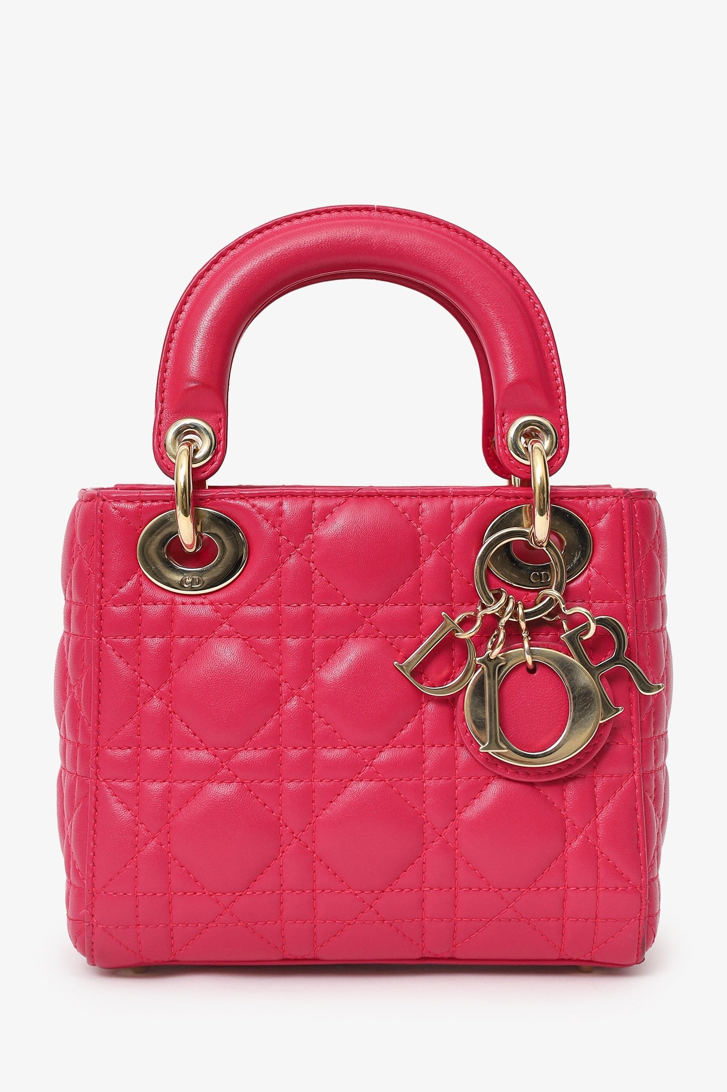 Christian Dior 2016 Pink Cannage Leather Mini Lady Dior With Strap