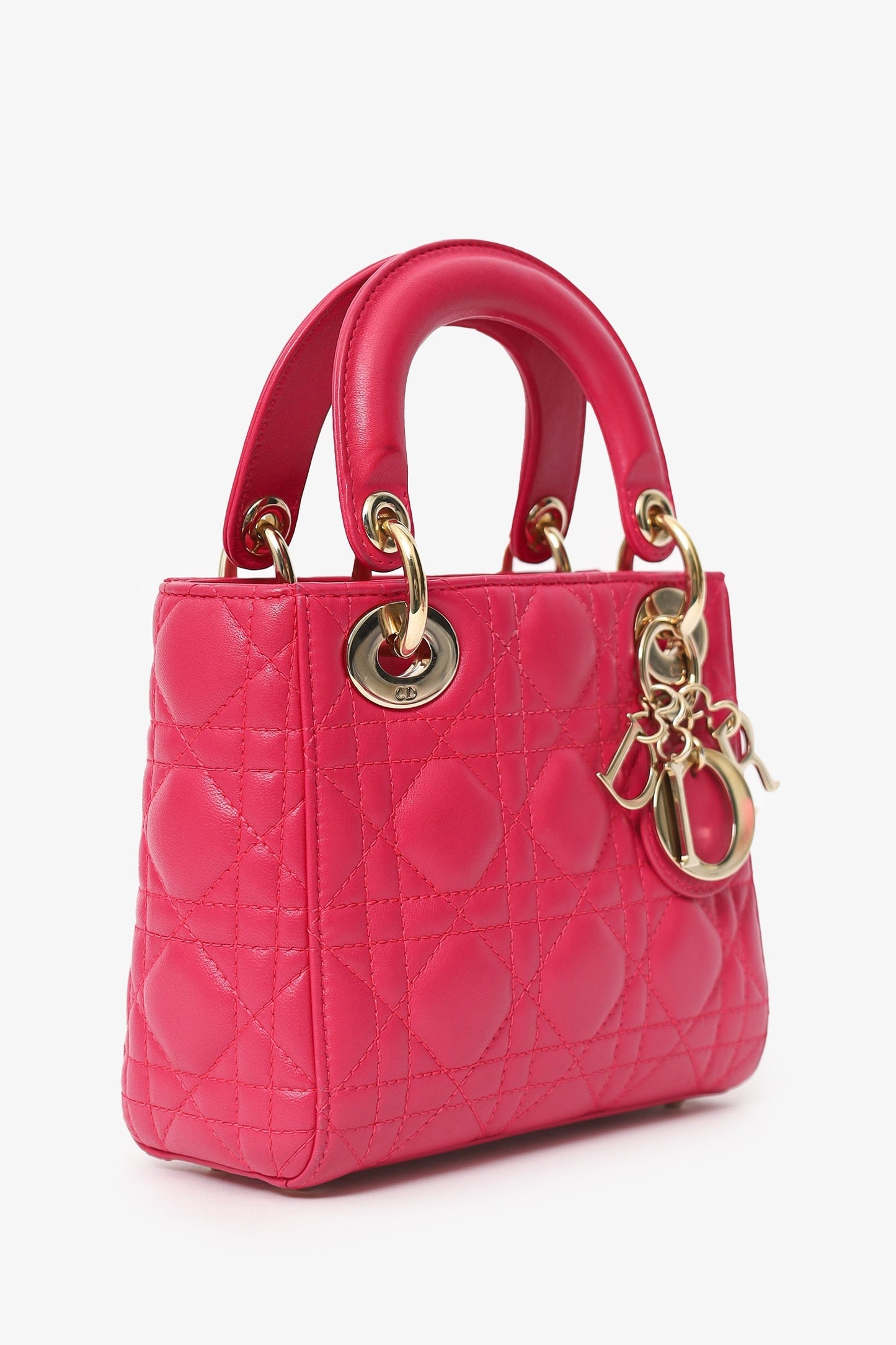 Christian Dior 2016 Pink Cannage Leather Mini Lady Dior With Strap