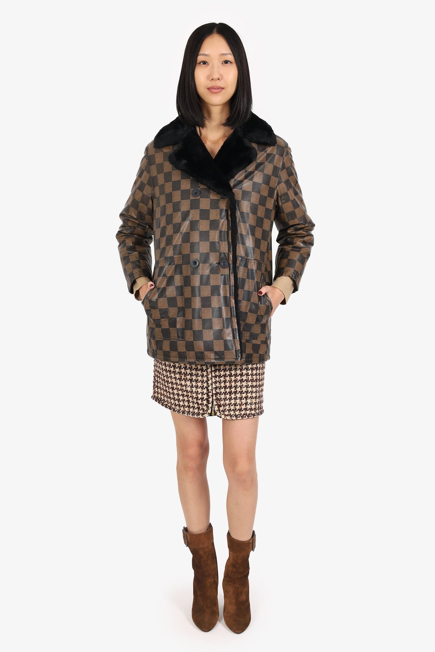 Fendi Black/Brown Teddy Lining Puffer Jacket Size 40