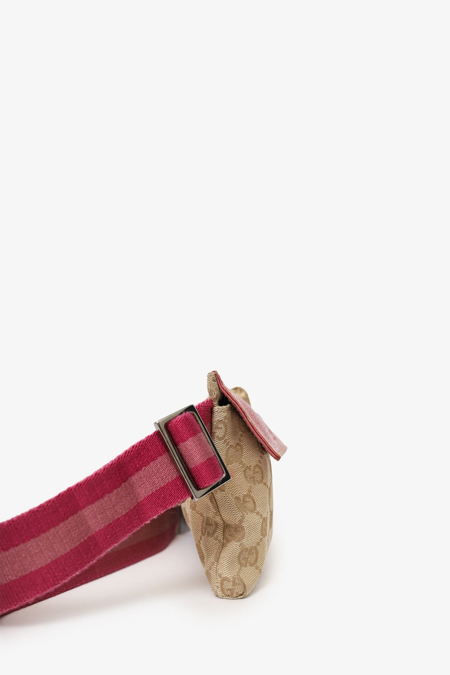 Gucci Brown/Pink GG Supreme Cavas Double Pocket Belt Bag