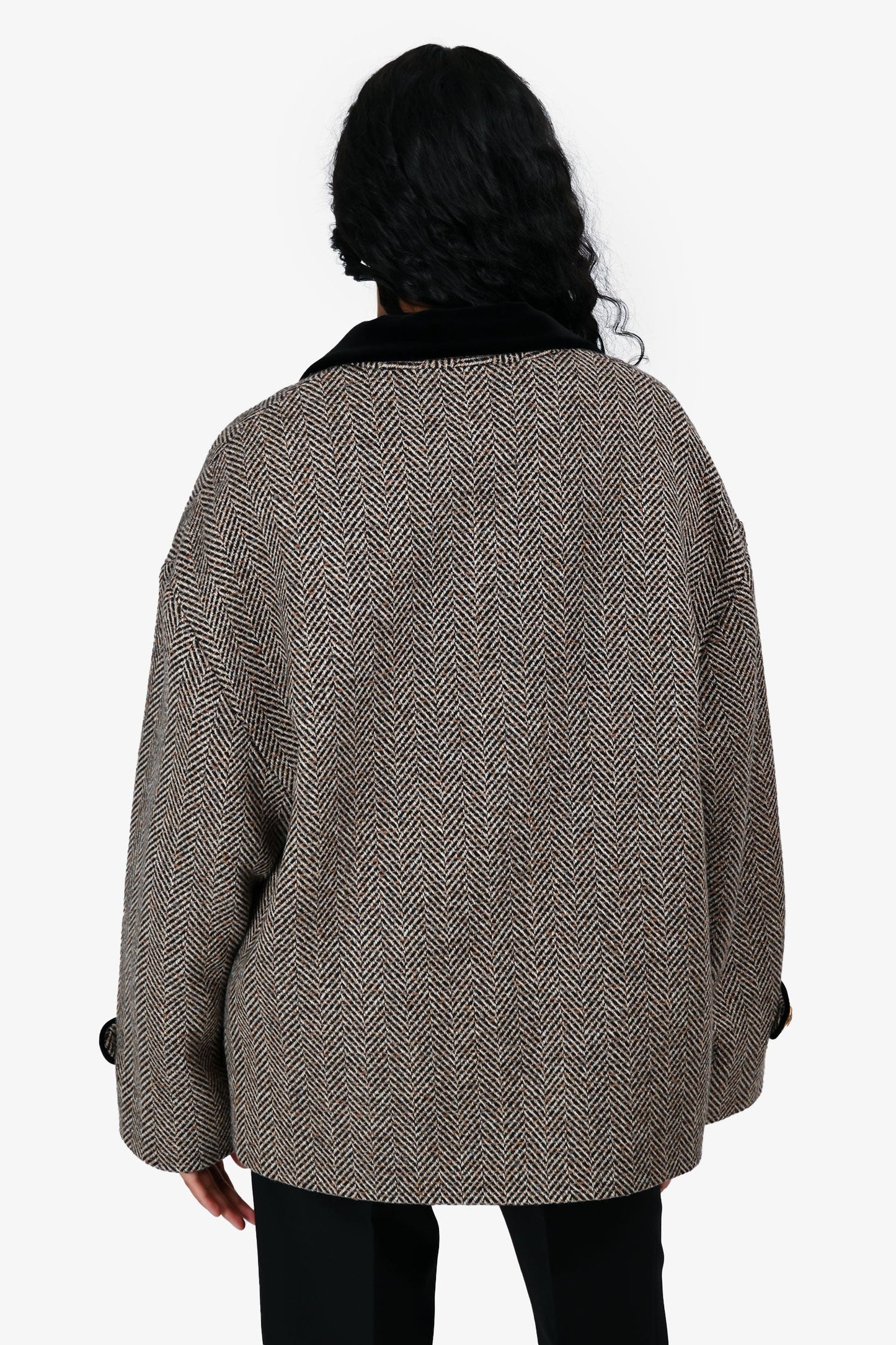 Gucci Grey/Brown Wool Boucle Herringbone 'Caban' Single Breasted Jacket Size 42