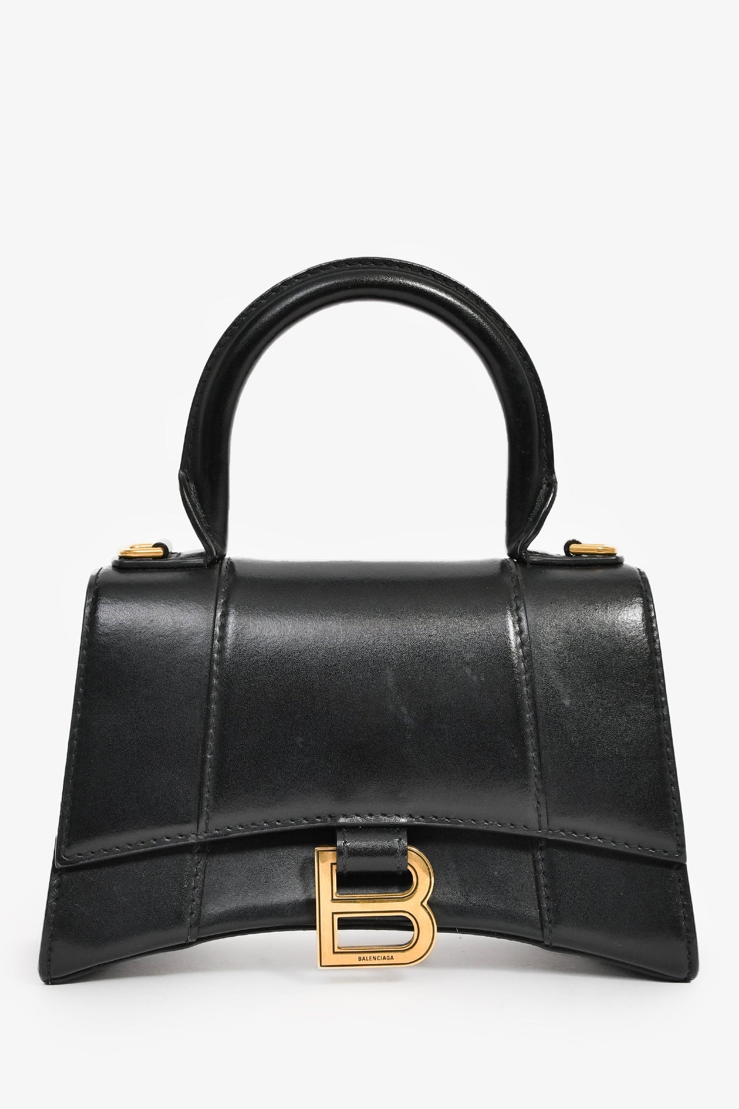 Balenciaga Black Leather Small Hourglass Bag with Strap