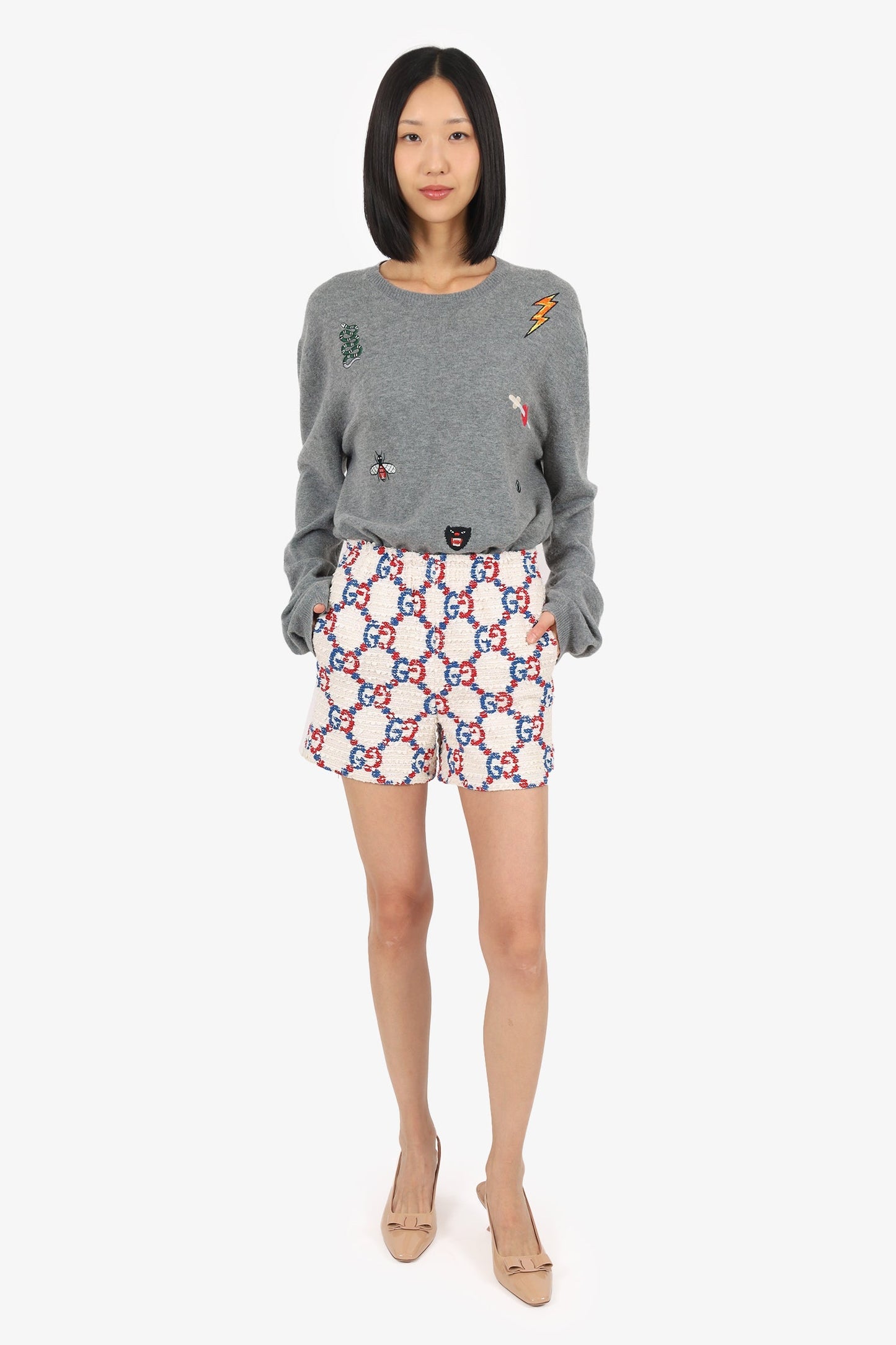 Gucci White/Red/Blue GG Sylvie Tweed Shorts Size 36
